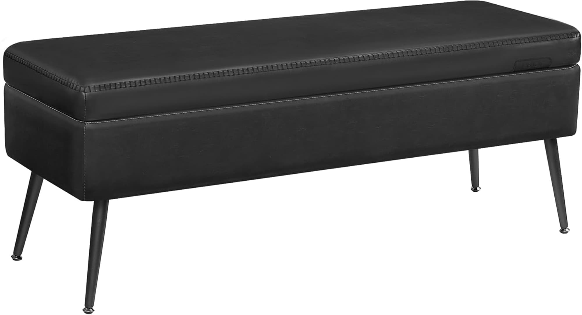 SONGMICS HOME LOM074B01 Collection Storage Ottoman Bench – Black Synthetic Leather with Stitching
