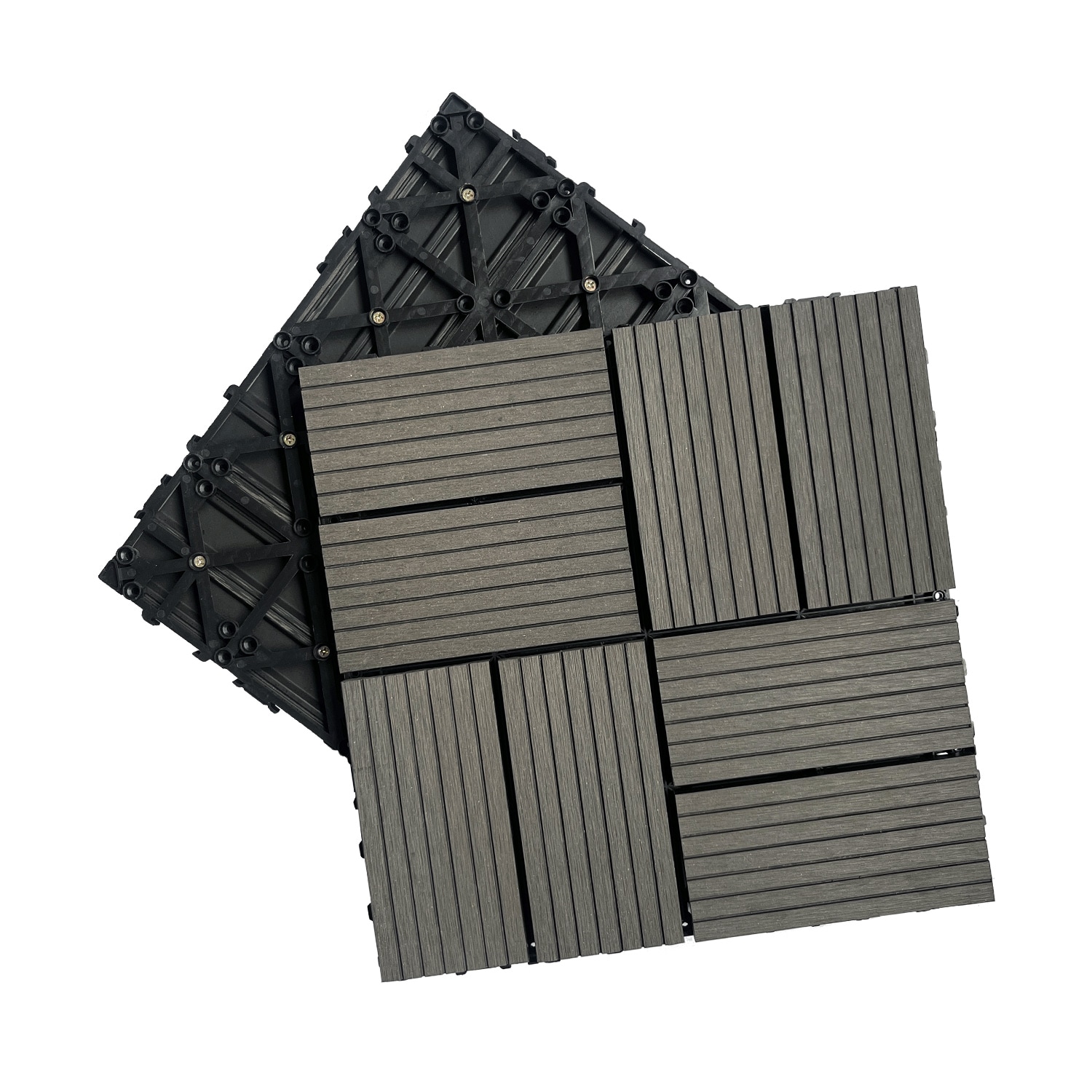 LOVMOR 20pcs 12x12in Wood Plastic Composite Deck Tiles Rust Water Weather Resistant Dark Grey