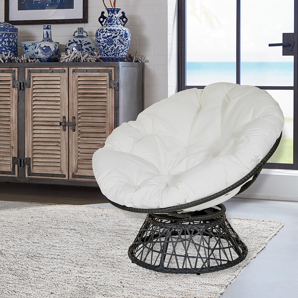 OSP Home Furnishings Papasan Eclectic White Swivel Papasan Chair at ...