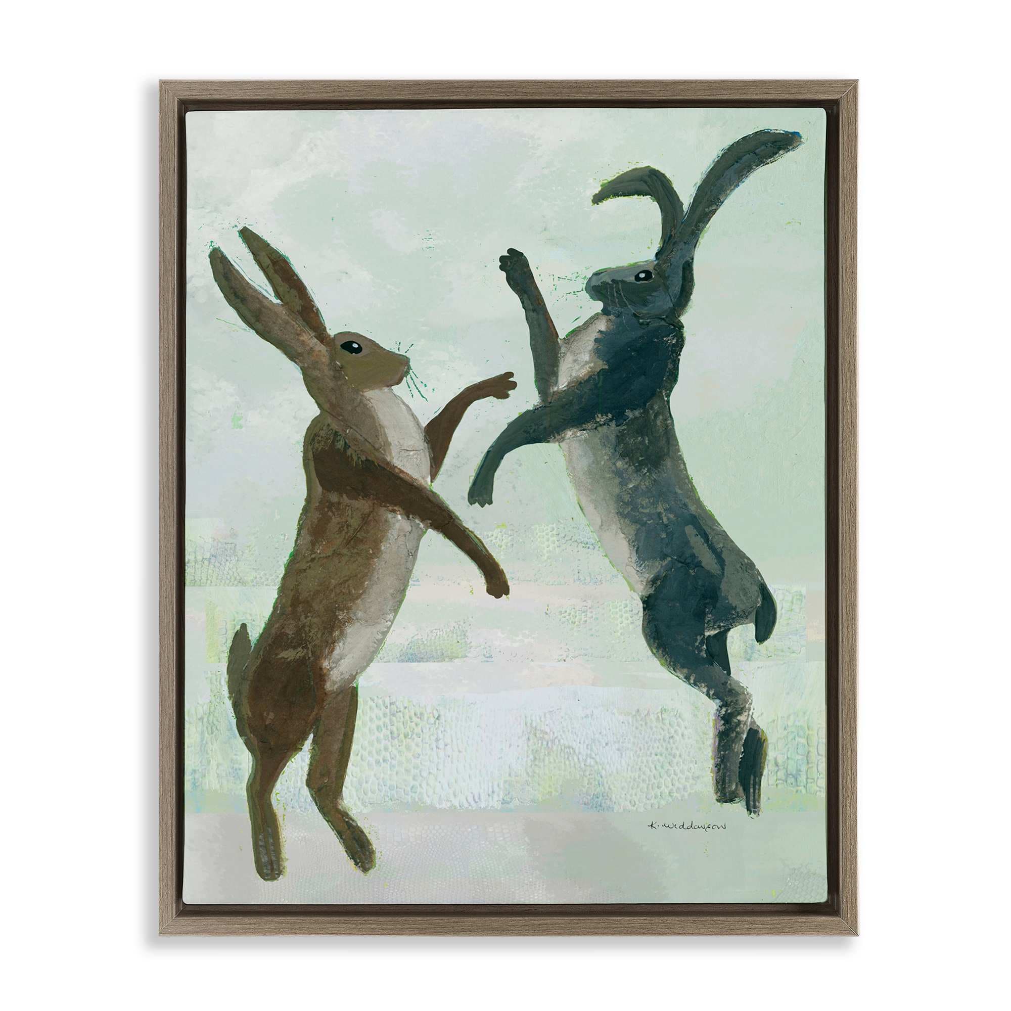 Stupell Industries BT-205-FFE-24X30 Rustic Boxing Hares Brown Framed Floater Canvas Wall Art By Kay Widdowson 25 x 31
