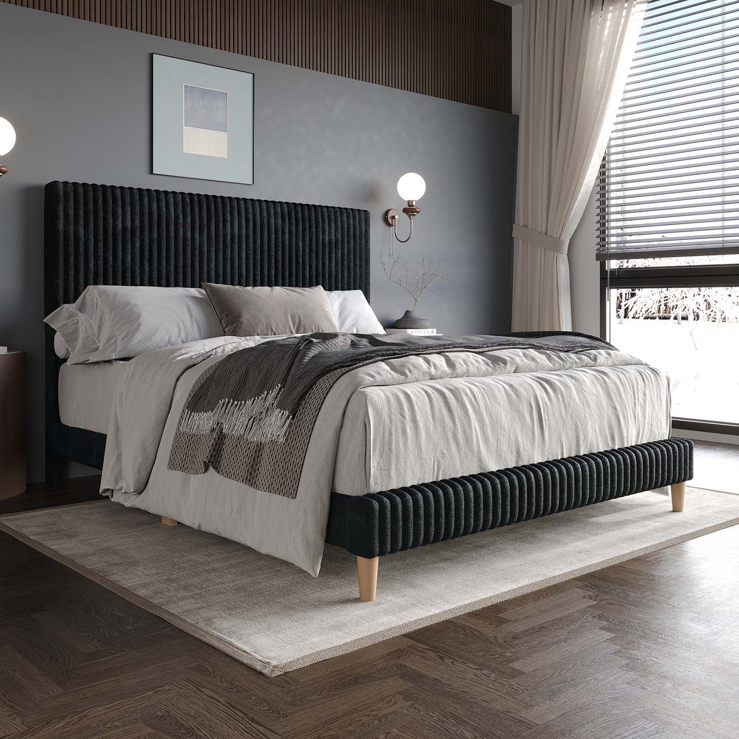 CasePiece C8570FUB-DGY-VV Dark Grey Full Wood Upholstered Bed