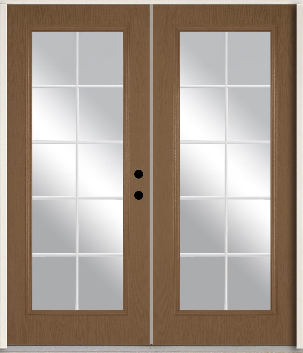 RELIABILT LO889973 72-in x 80-in x Fiberglass Full lite Left-hand inswing Woodhaven Stained Prehung Double Front Door Insulating core with Grilles