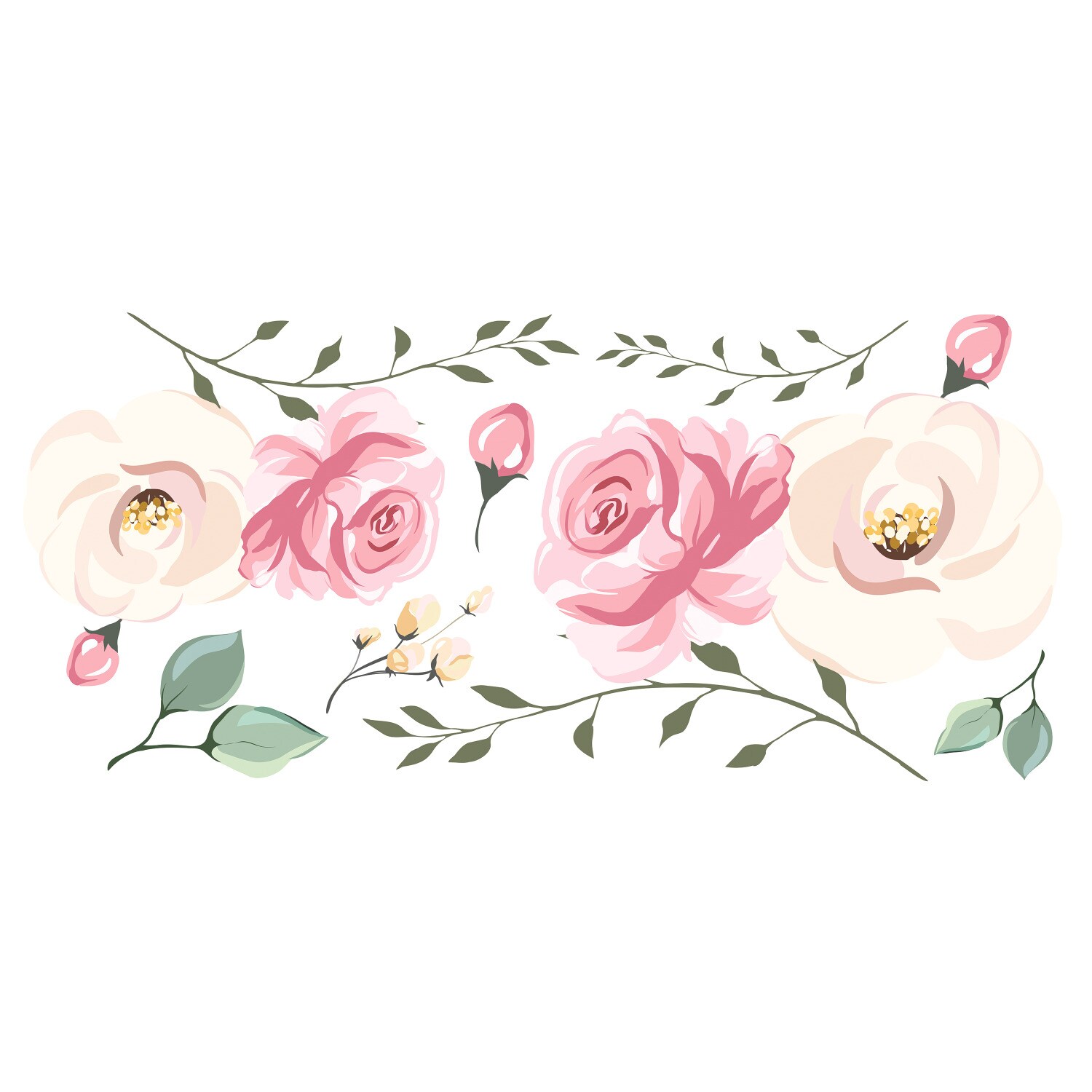 Pink and White Floral Peel and Stick Wall Decals