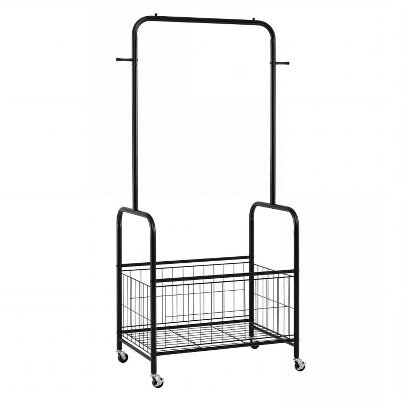 SUGIFT Rolling Metal Clothes Rack with Hanging Rod Storage Basket and Locking Wheels #LW047SUGHY956