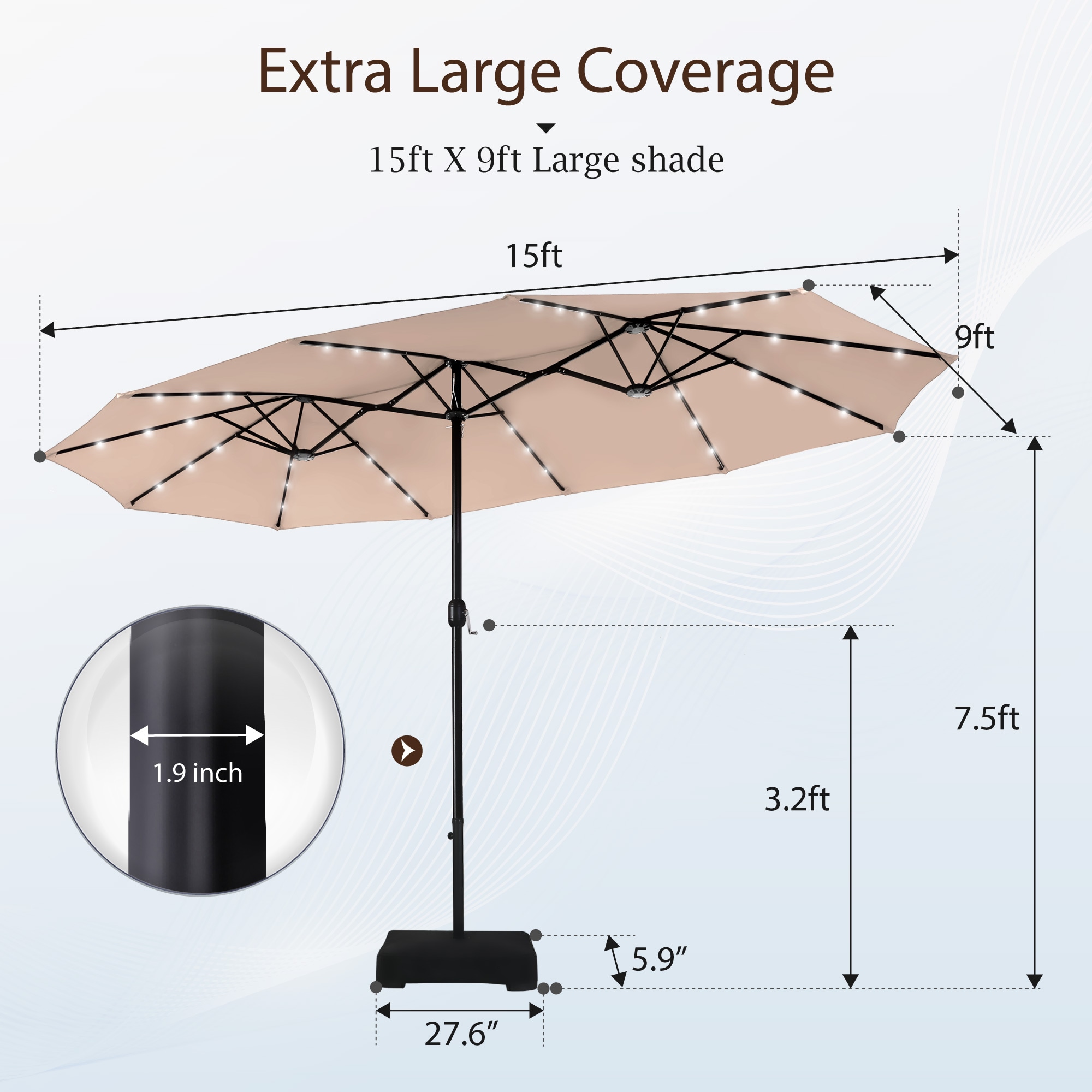 Sunshine Valley 15-ft Steel Beige Market Patio Umbrella with