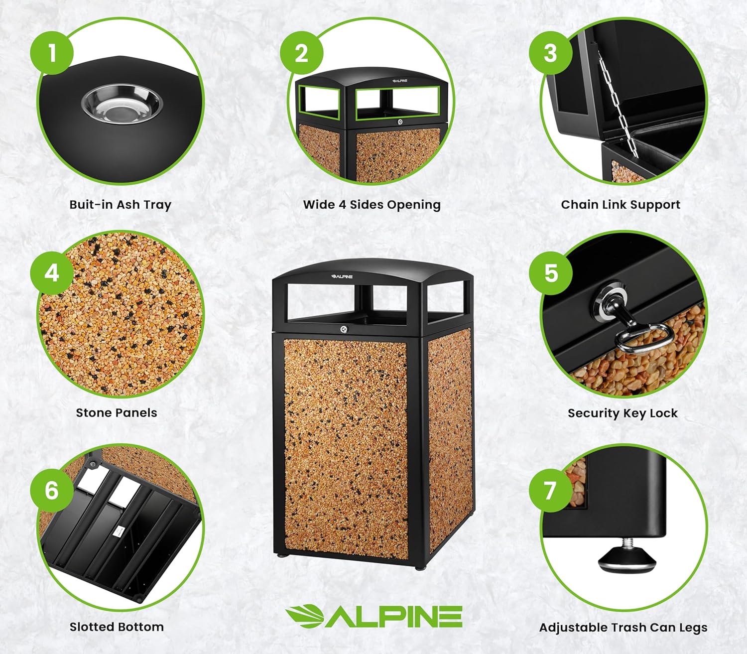 Alpine Industries 40 Gallon Beige Stone Panels Steel Hinged Lid Trash ...