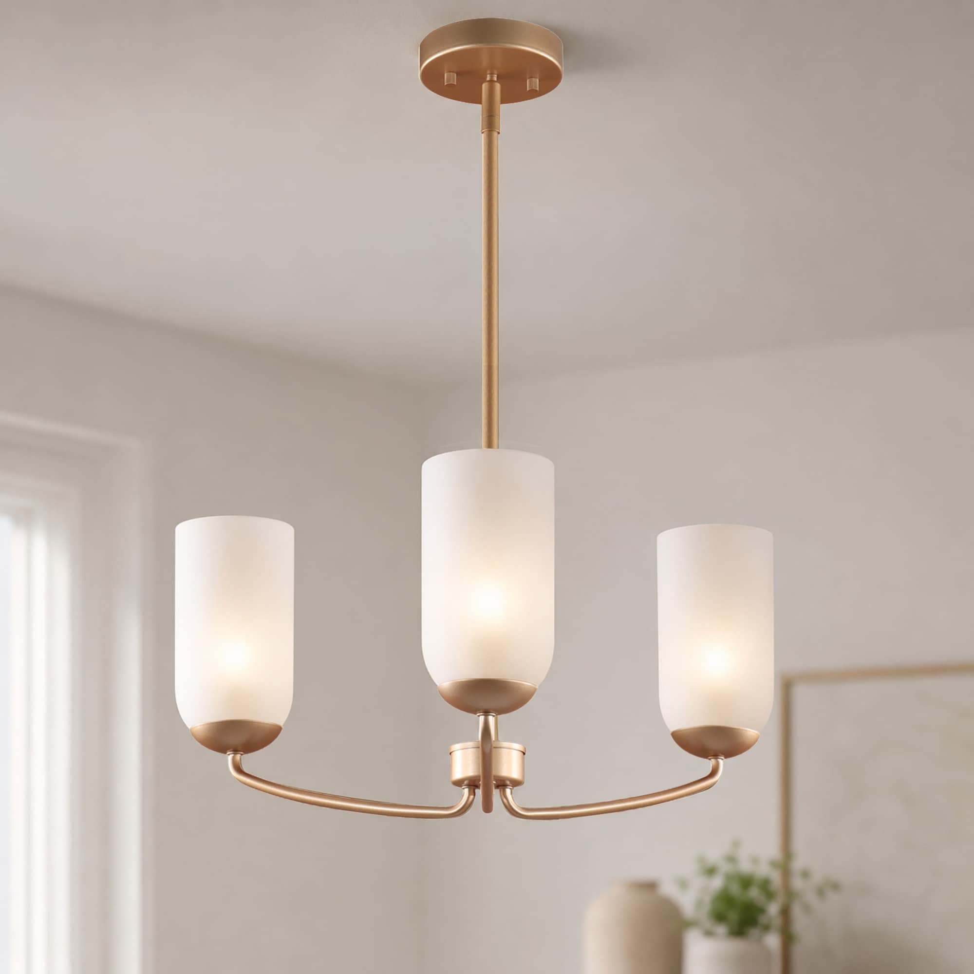LNC - Cylora 3 -Light Matte Gold Frosted glass Metal Chandelier