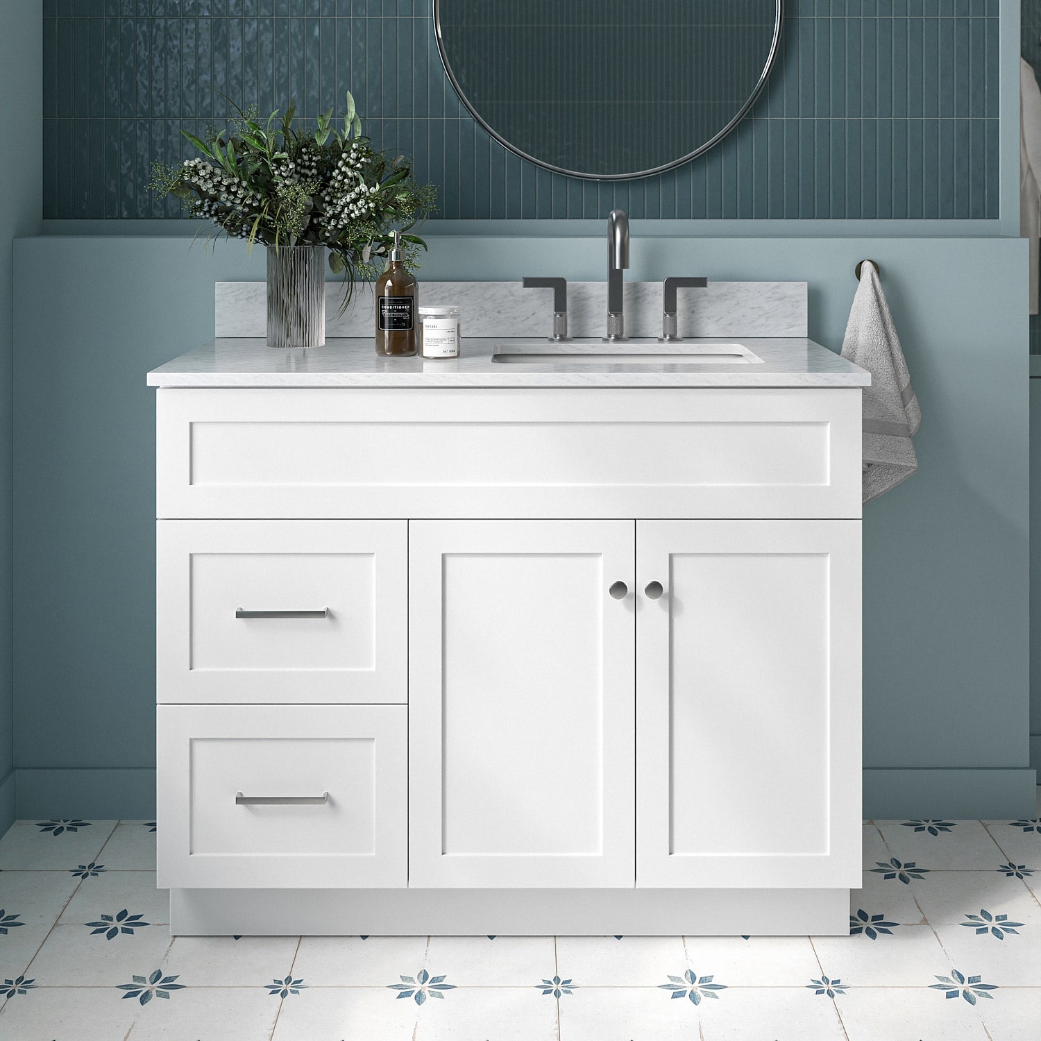 ARIEL F043SRCW2RVOWHT Hamlet 43-in White Undermount Single sink Bathroom Vanity with 0.75" Carrara White Marble Natural marble Top