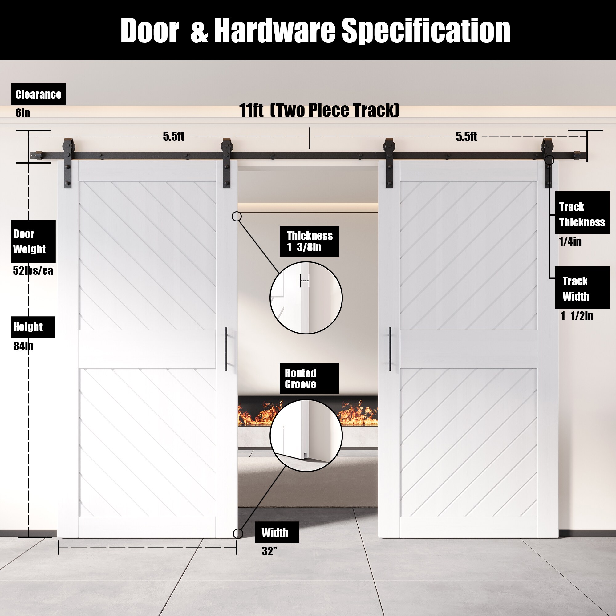HOMACER YT2H132C-XT2-3284-WH Barn-Doors - View #2