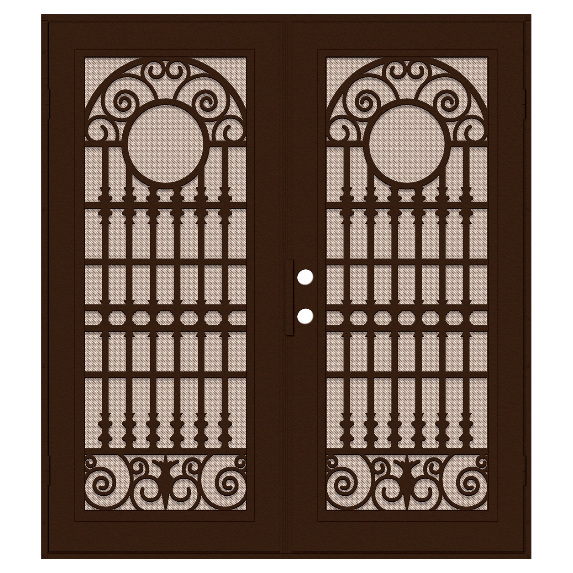 TITAN 3S2029JL2CPP7A Premium Aluminum Security Door 60-in x 80-in Copper Aluminum Surface mount Right-hand outswing Double Security Door with Desert Sand Screen and Double bore