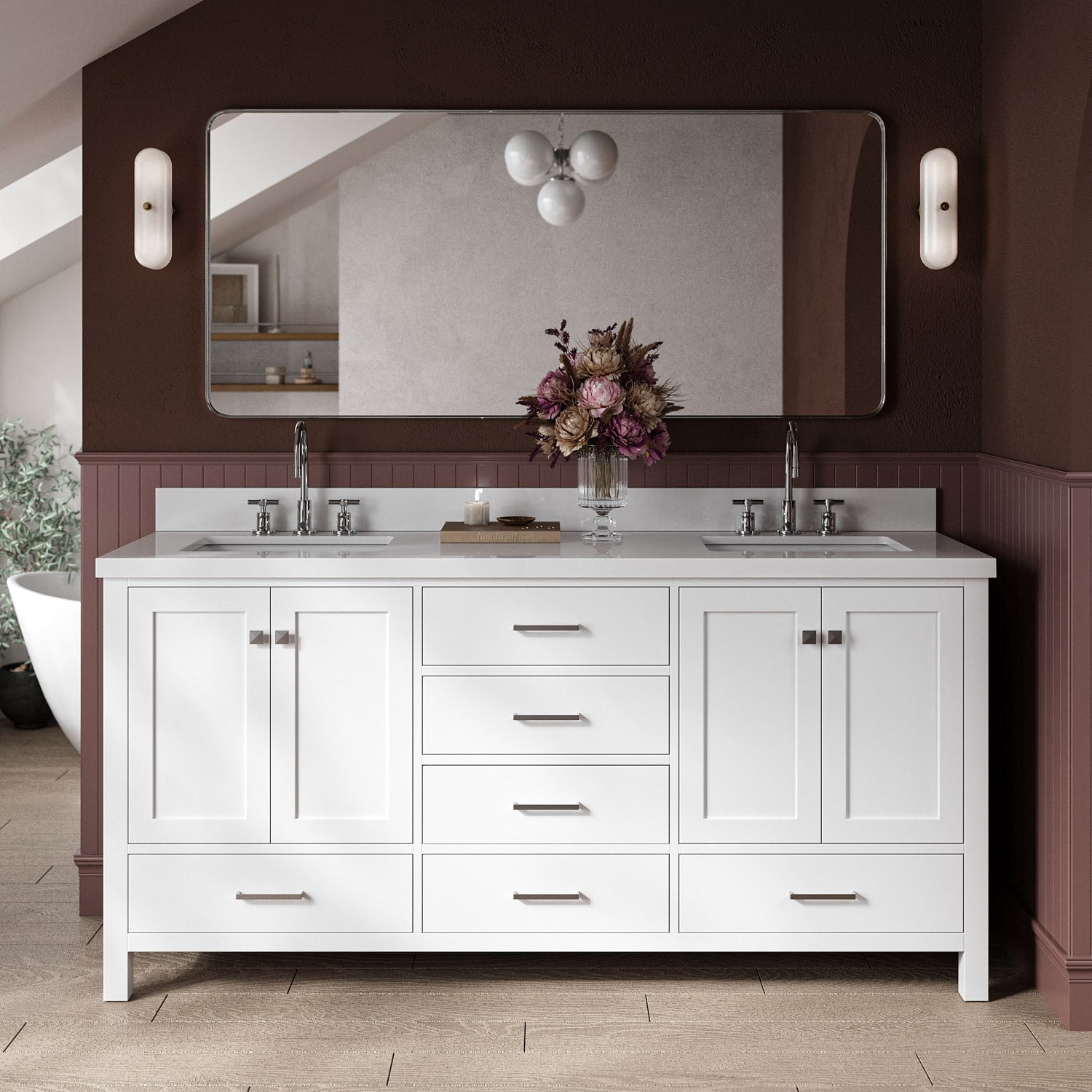ARIEL A073DWQRVOWHT Cambridge 73-in White Undermount Double sink Bathroom Vanity with Pure White Quartz Quartz Top
