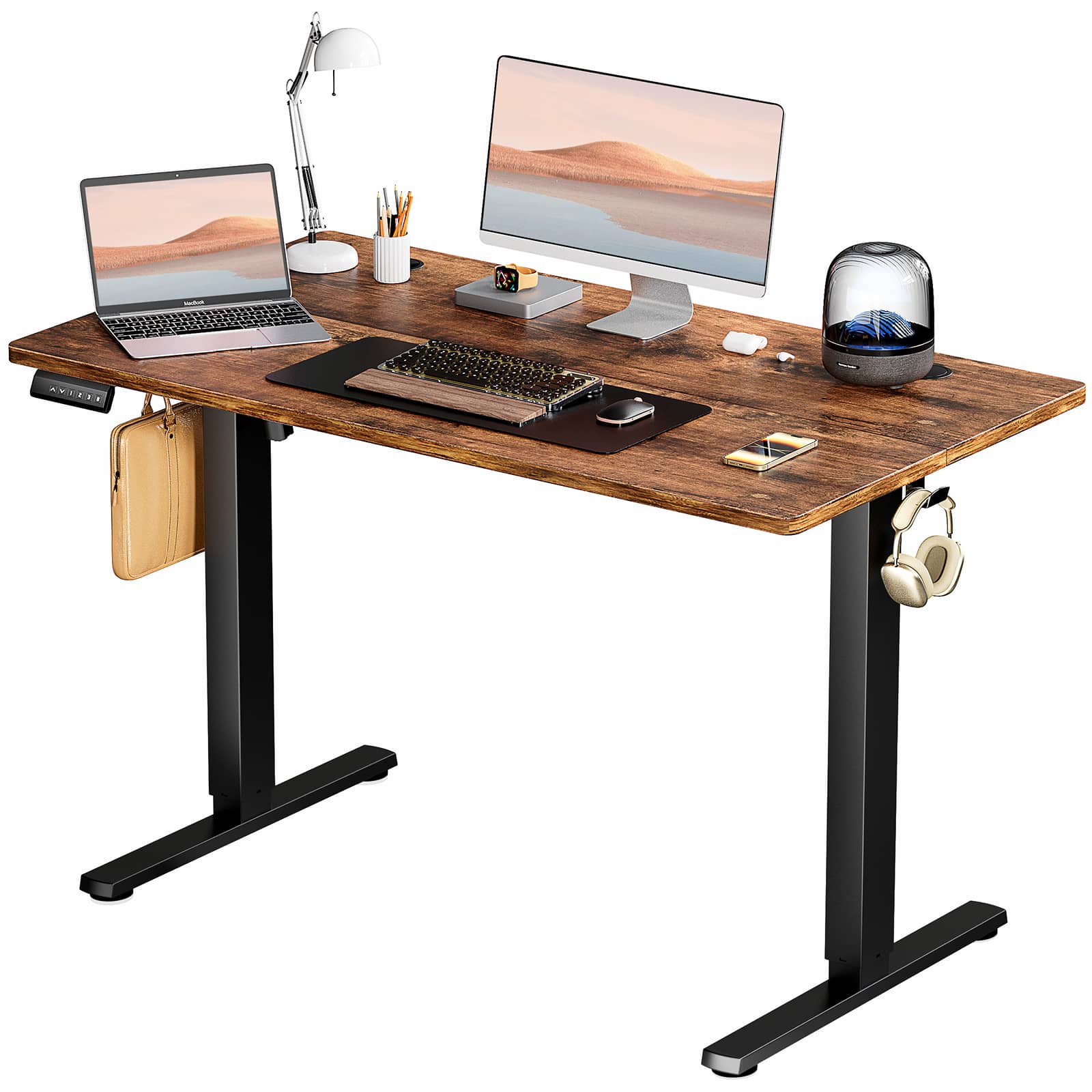 Bestier Ergonomic Electric Standing Desk with T Shaped Frame LED Display and Height Adjustable 28 to 48 Inches