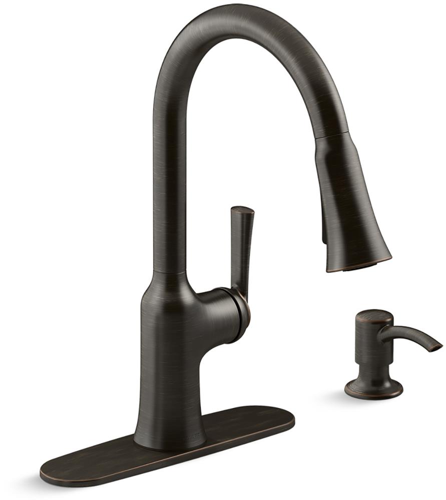 KOHLER Brynn Oil Rubbed Bronze Single Handle Deck mount Pull down Handle  Kitchen Faucet Deck Plate Included