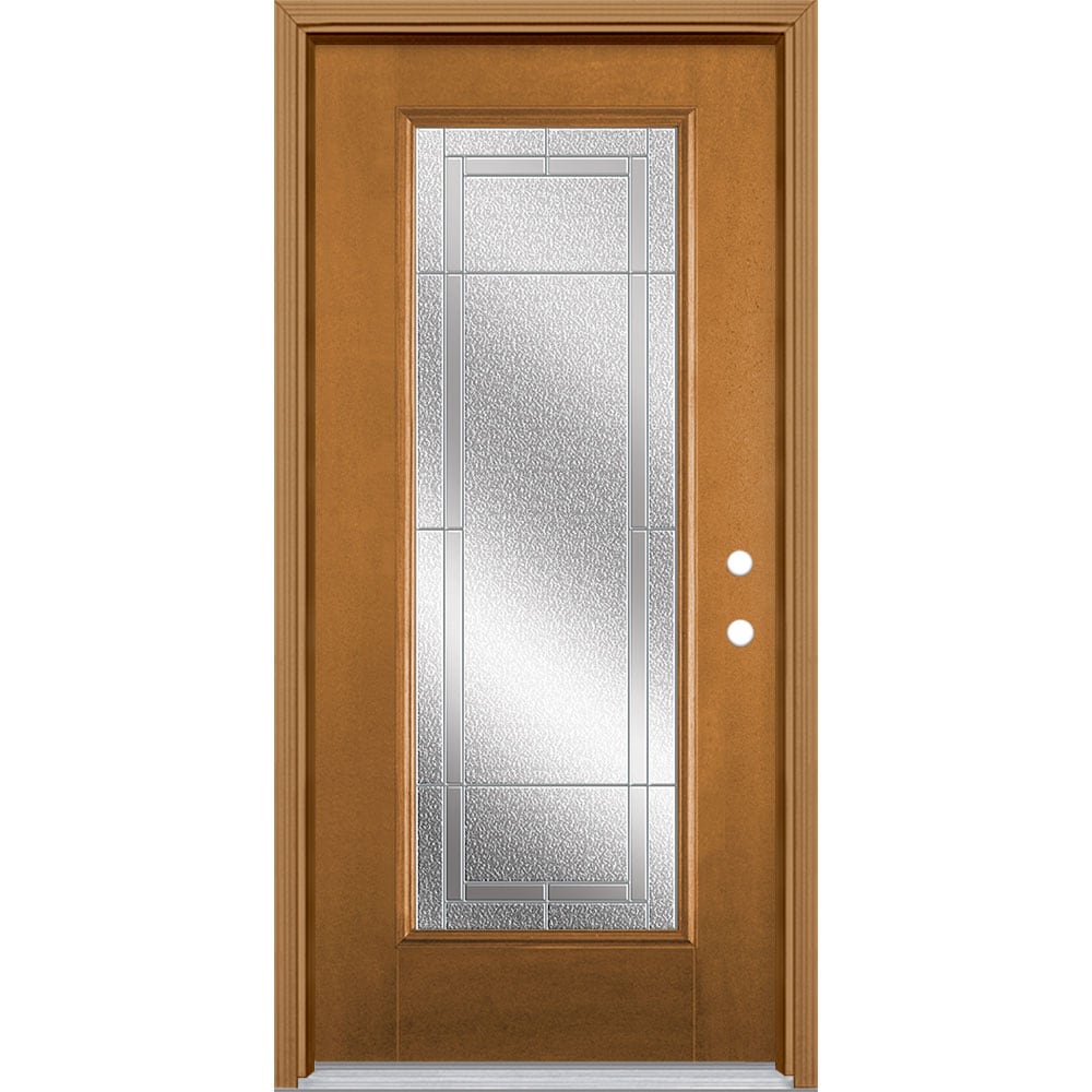 Masonite 3419833 Focus 36-in x 80-in x 4-9/16-in Fiberglass Craftsman Left-hand inswing Oakcrest Stained Prehung Front Door with Brickmould Insulating core