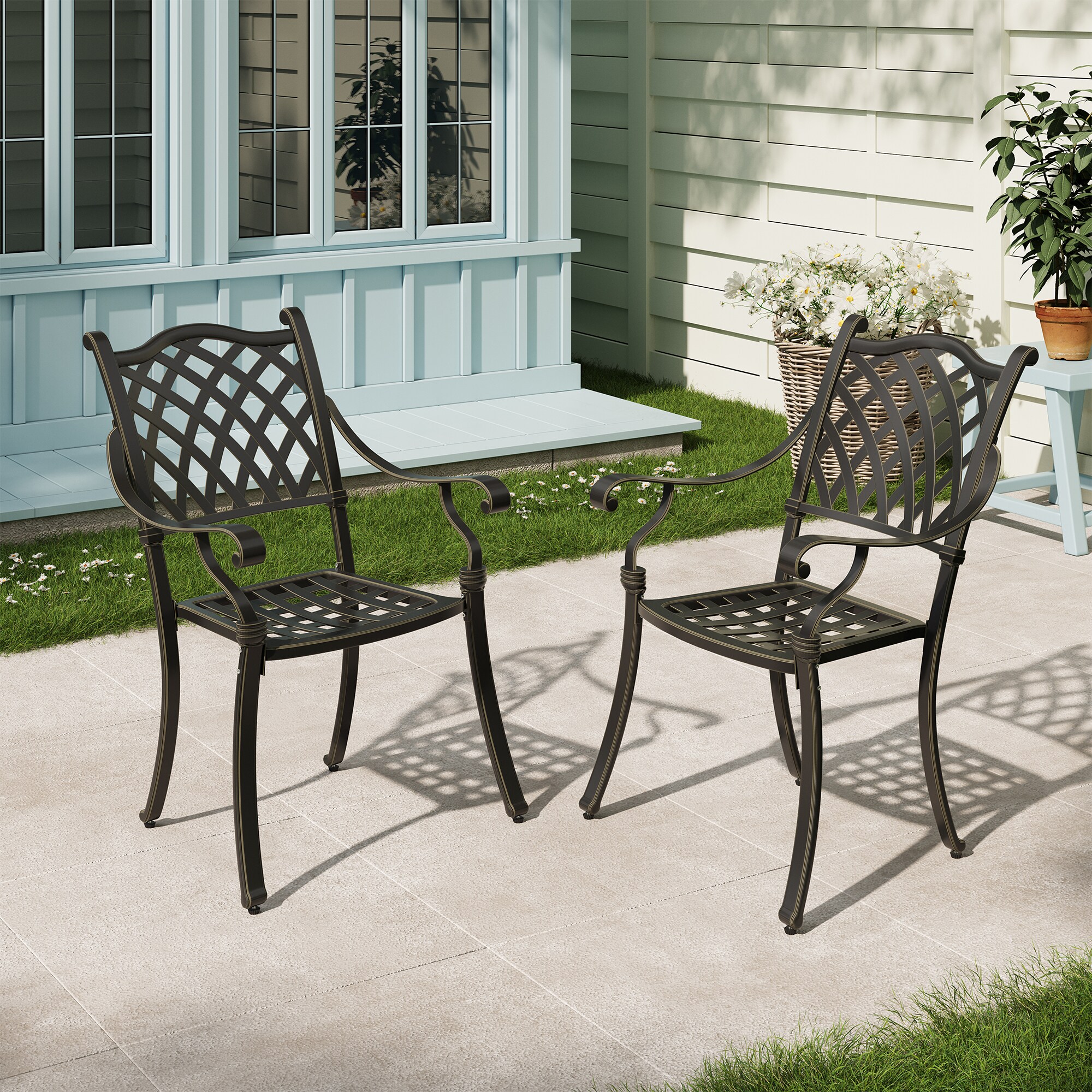 Clihome Cast Aluminium Patio Chairs Set of 2 Bronze Aluminum Frame
