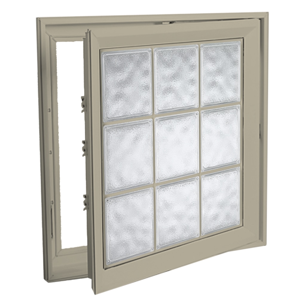 Hy-Lite 8CSUS2121TNGRH Frosted 21-1/2-in x 21-1/2-in x Tan Right-Handed Vinyl Casement Window Tempered Glass with Grids ( Full Screen Included )