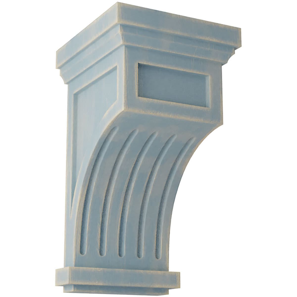 Ekena Millwork CORWD07X07X13FLBU 7-in x 7.5-in x 13-in Vintage Decor Finished Rubberwood Blue Wood Paintable/Stainable Corbel