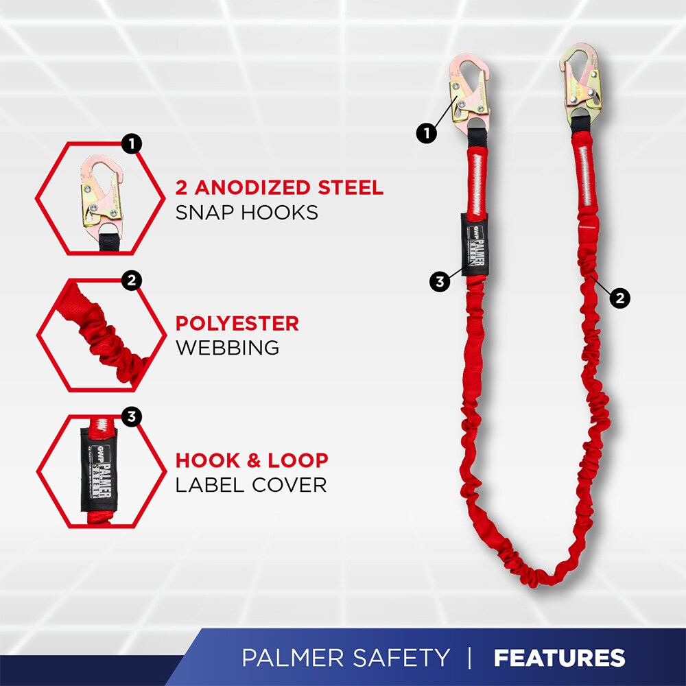 Lanyard 6 ft. Shock Absorber, Small Hooks, Single Leg. – Palmer Safety