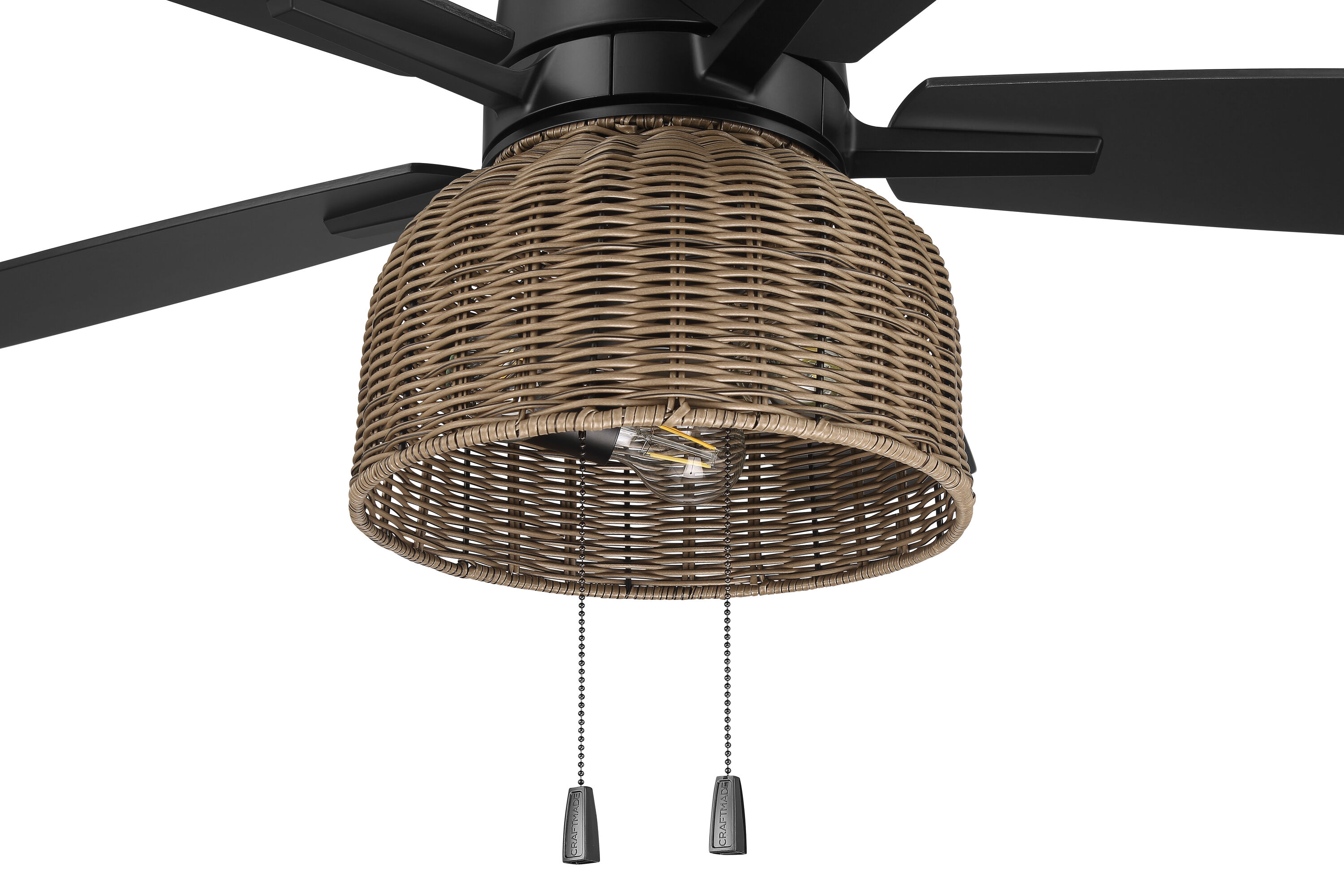 Flat Black and Pecan 52'' Ceiling Fan with Rattan Shade
