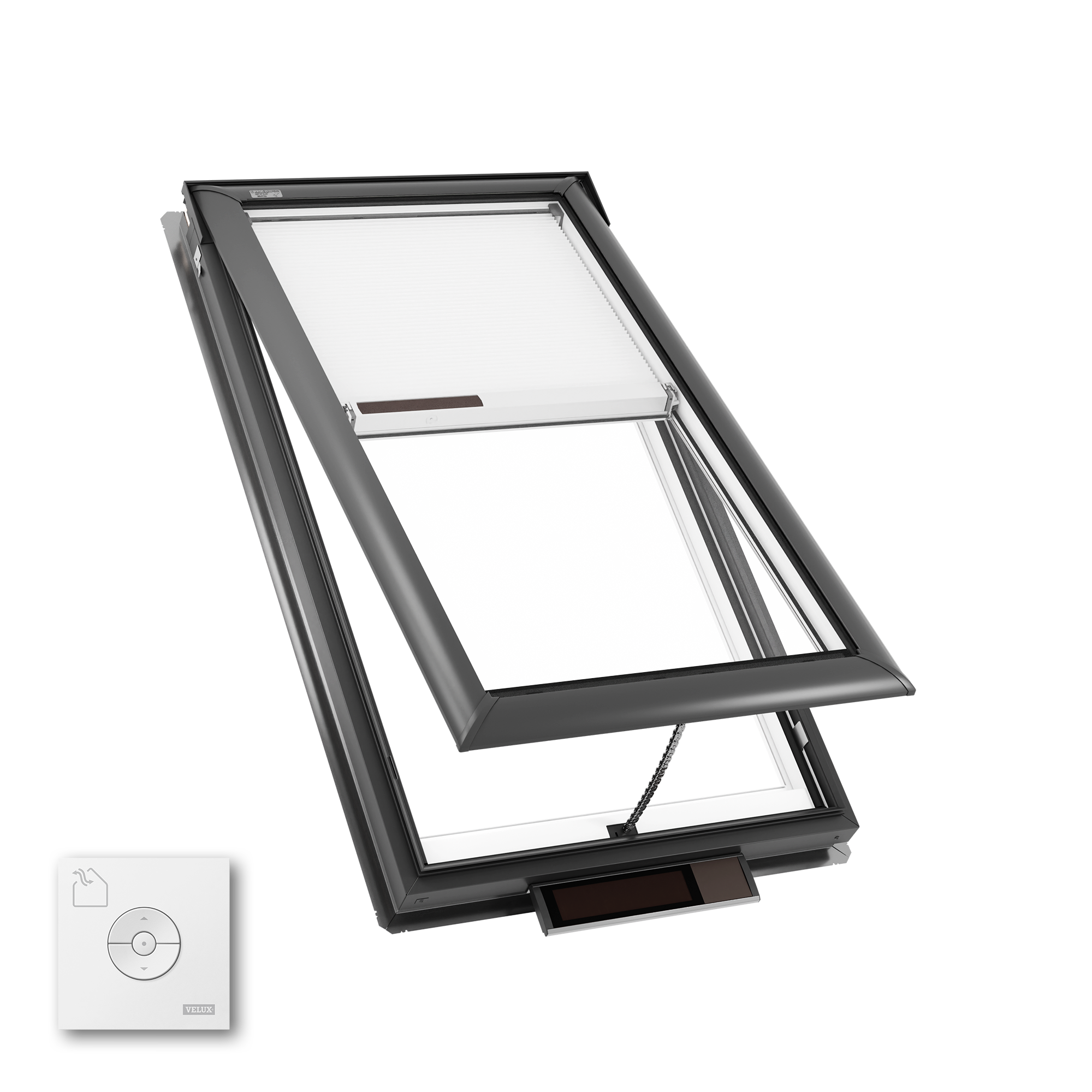 VELUX 30-1/16-in x 54-7/16-in Solar-powered venting Deck mount Aluminum Skylight with Laminated Low-E argon Glass Room Darkening Shade #VSS M08 2004S