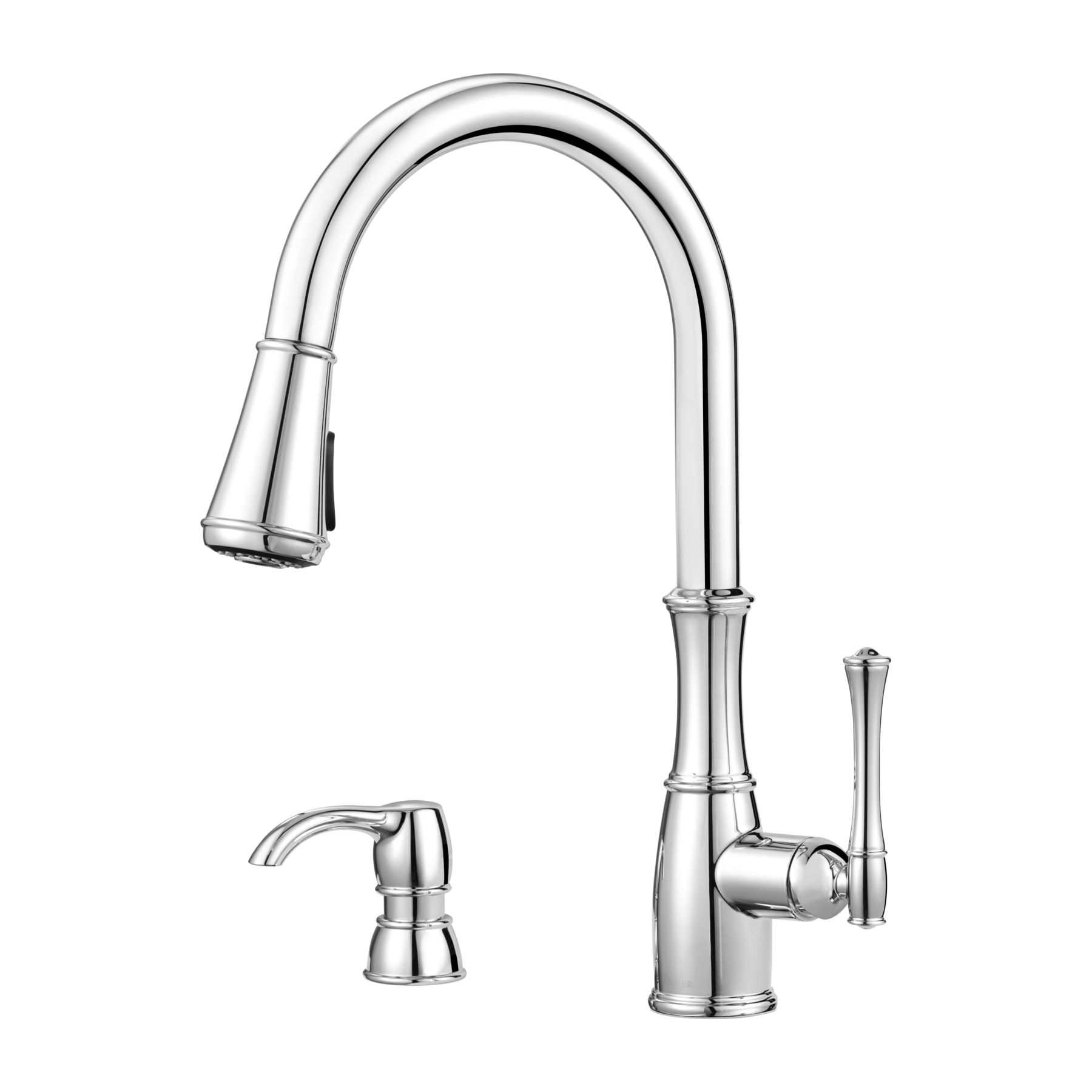 Pfister GT529-WH1C Wheaton Polished Chrome Single Handle Deck-mount Kitchen Faucet with Sprayer (Soap Dispenser Included)