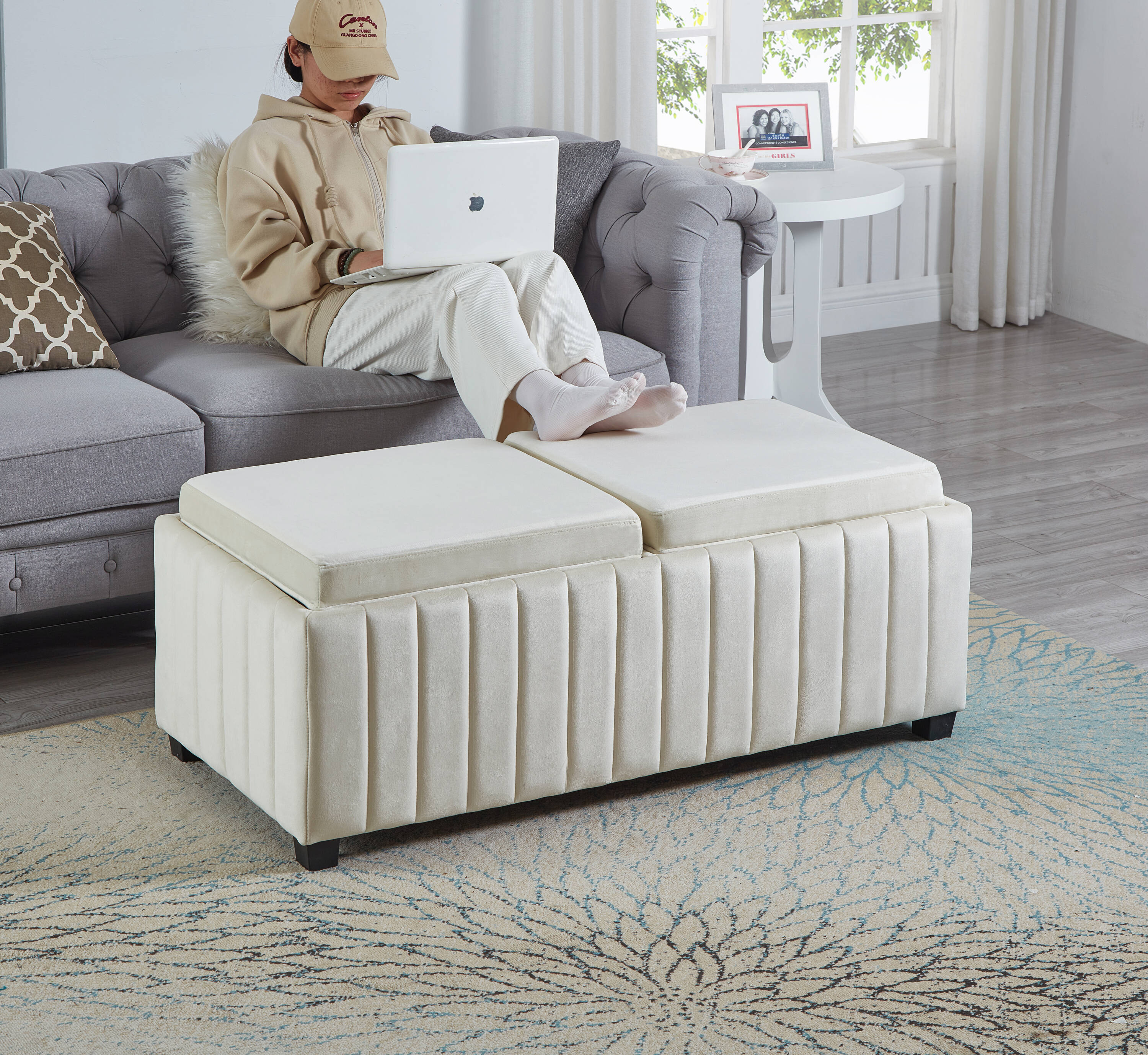 Lycvki EBB-4 Casual Beige Storage Bench with Storage 45.5-in x 13-in x 18-in