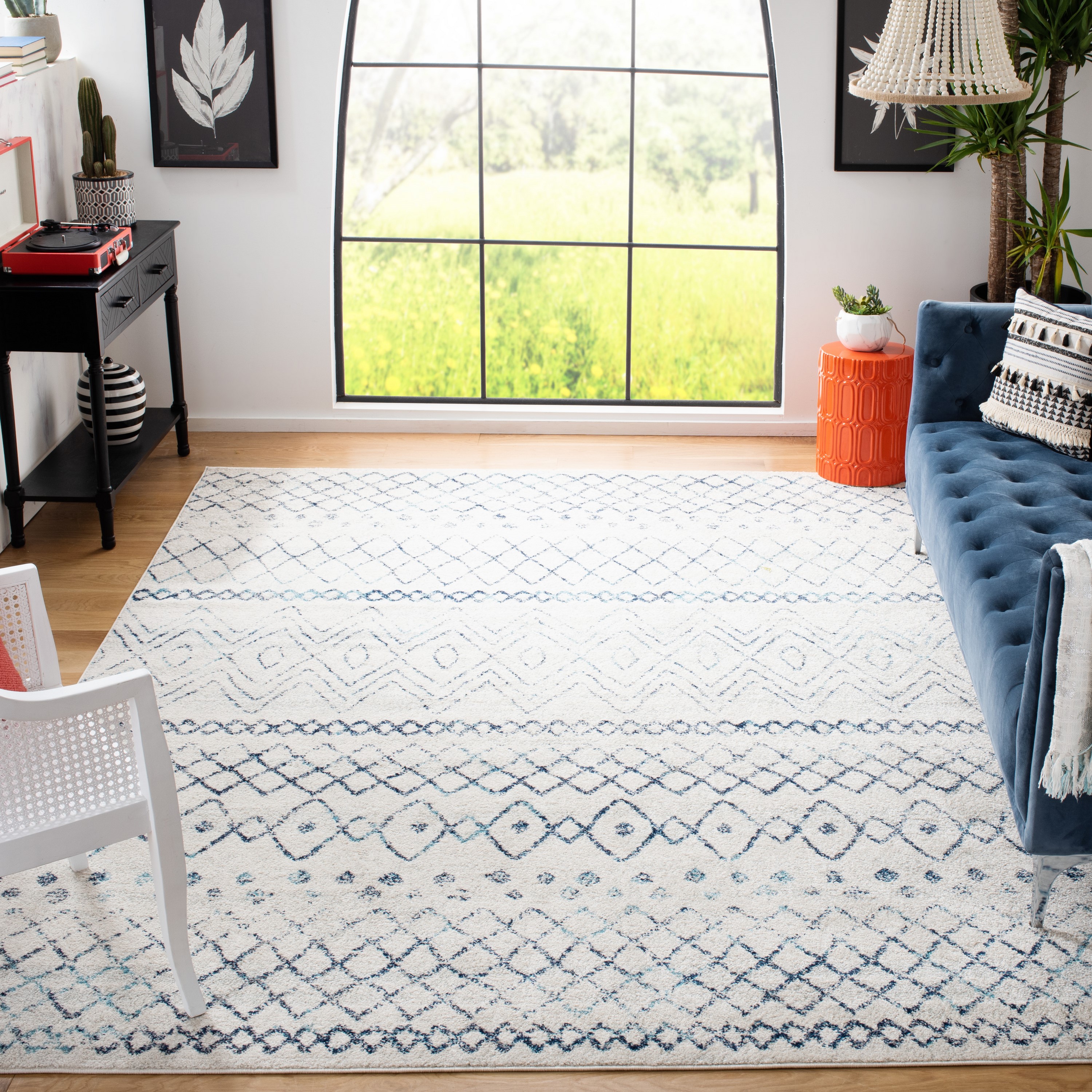 Safavieh MAD798E-9 Madison Kalab 9 x 12 (ft) Loomed Synthetic Ivory/Navy Rectangular Indoor Distressed/Overdyed Bohemian/Eclectic Area rug