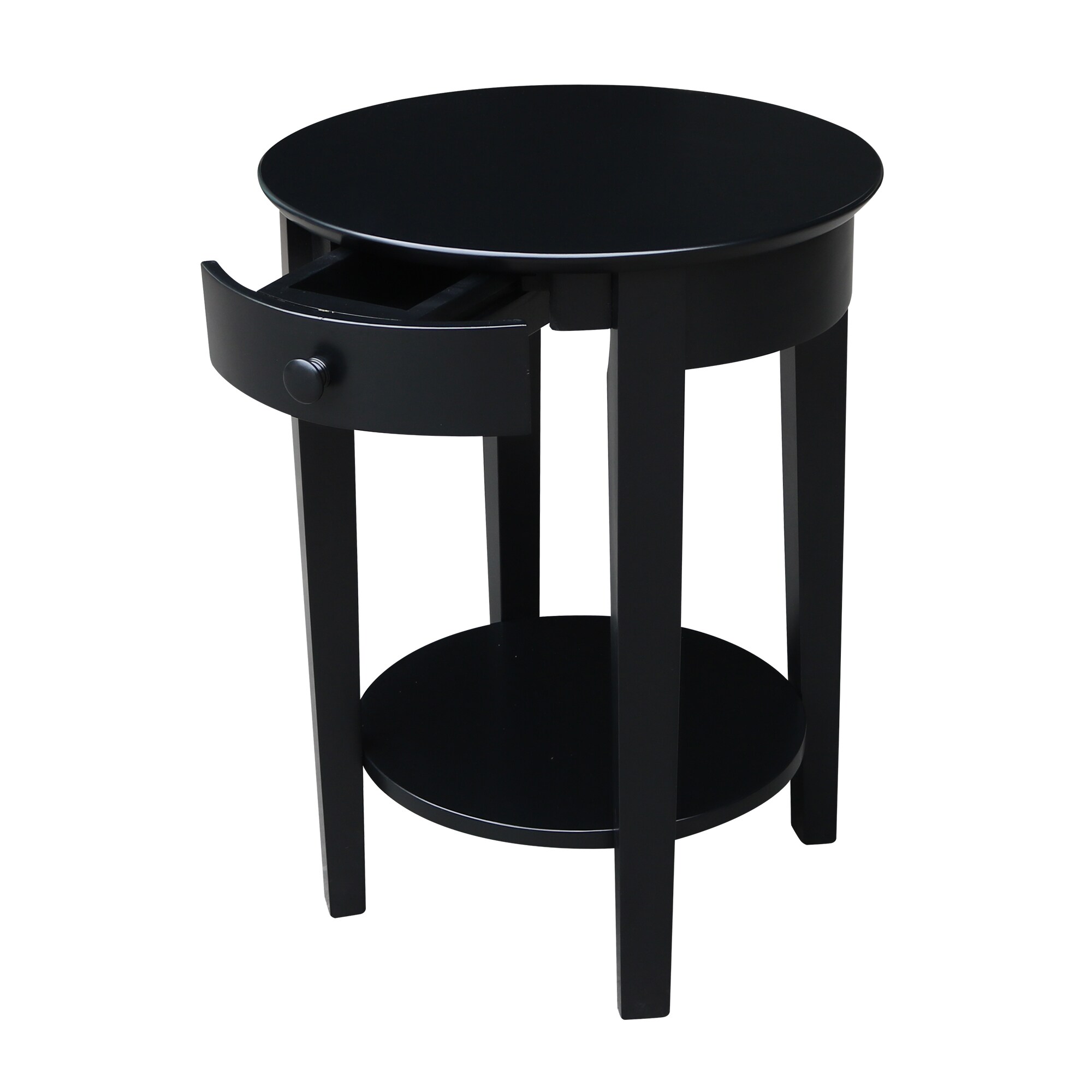 Decor Therapy Satin Black Wood Round End Table With Storage In The End  Tables Department At