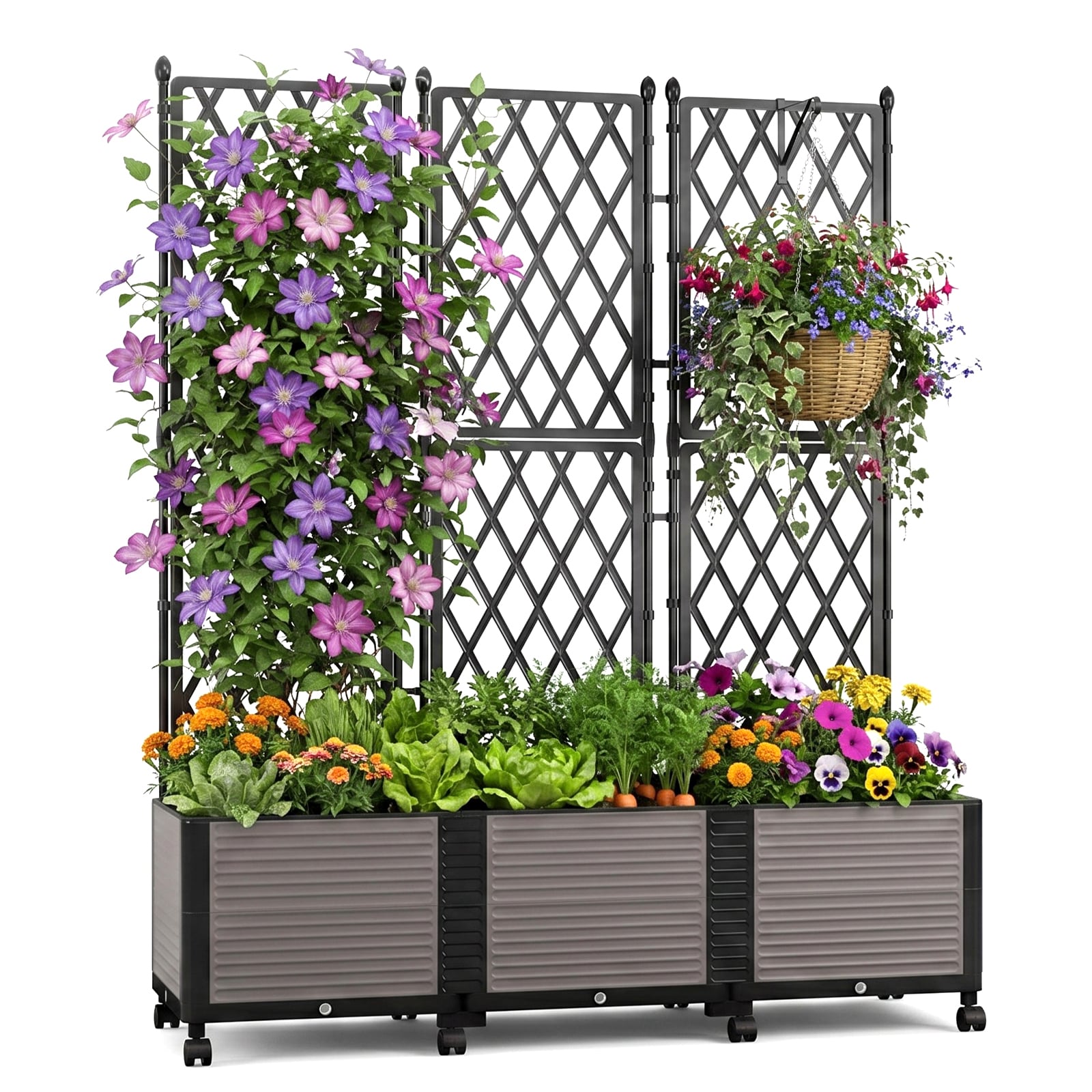 DOCRED -  71 H Raised Garden Bed Planter Box with Trellis and Wheels Vertical Standing Horticultu...