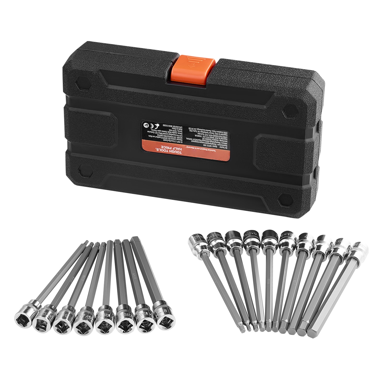 Boho Havens Extra Long Allen Hex Bit Socket Set 18-Piece 3/8 inch Drive S2 Alloy Steel Cr-V
