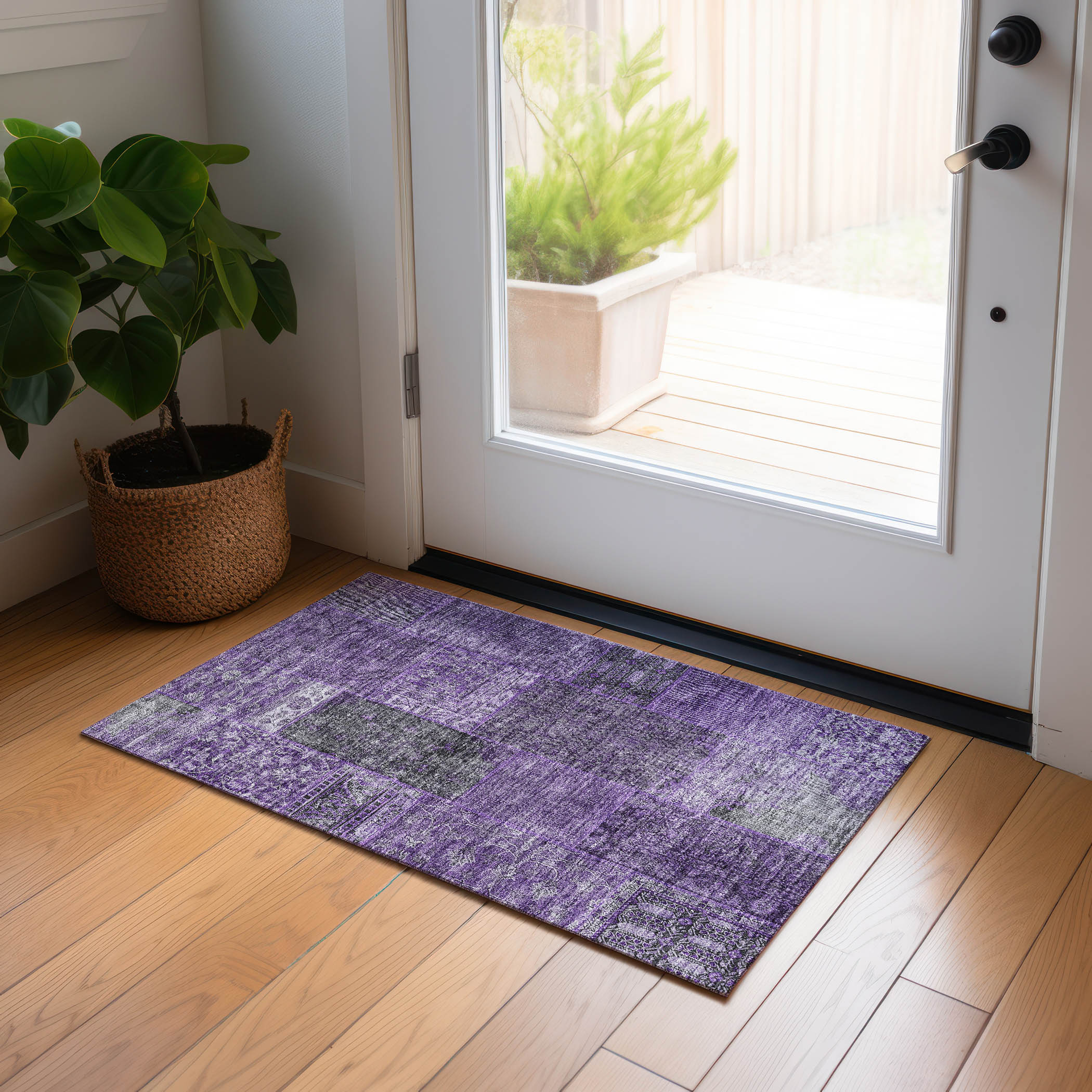 Eggplant Synthetic Rectangular Washable Indoor/Outdoor Rug