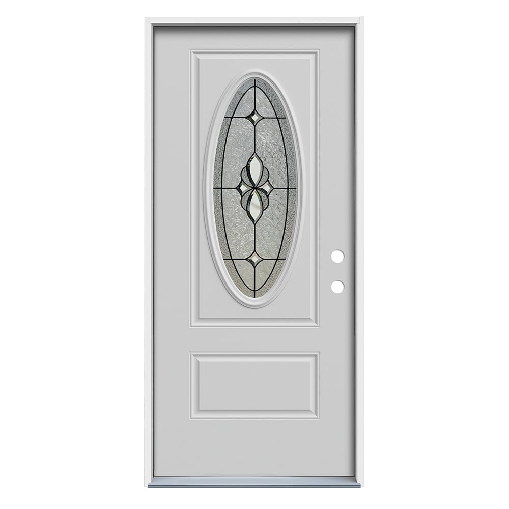 RELIABILT ABS612300 Mulberry 36-in x 80-in x 4-9/16-in Steel Oval lite Left-hand inswing Primed Prehung Front Door Insulating core