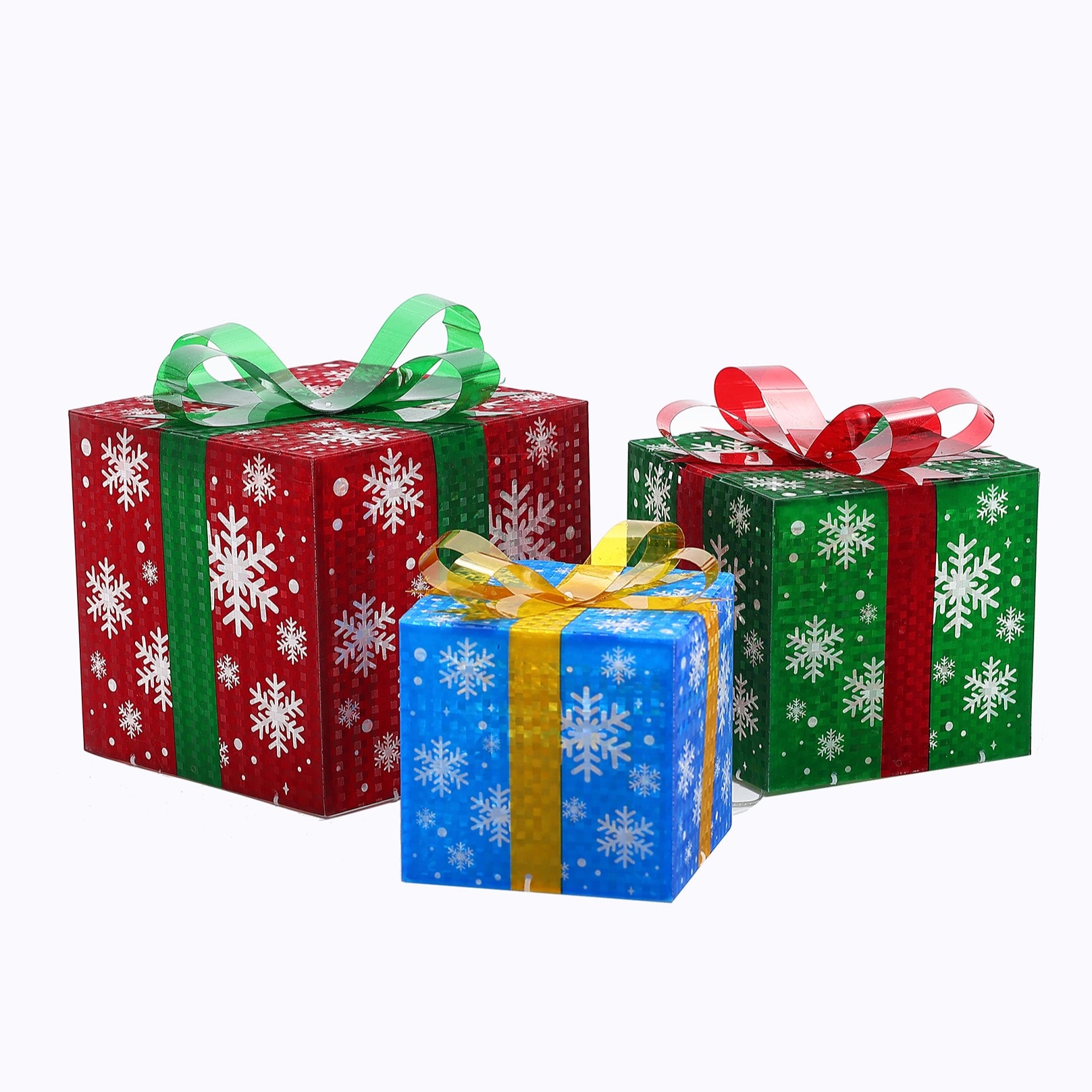 LuxenHome WHHD1791 3 -Pack 9-Inches Freestanding Gift box Yard decoration with White LED Lights