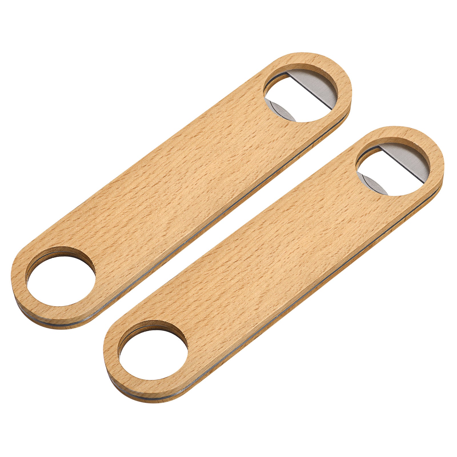 Unique Bargains Bottle Opener 2pcs - Stainless Steel Beer Bottle Opener with Wooden Handle Bartender Flat Beer Opener for Bar Kitchen Restaurant #S26042401UX0288