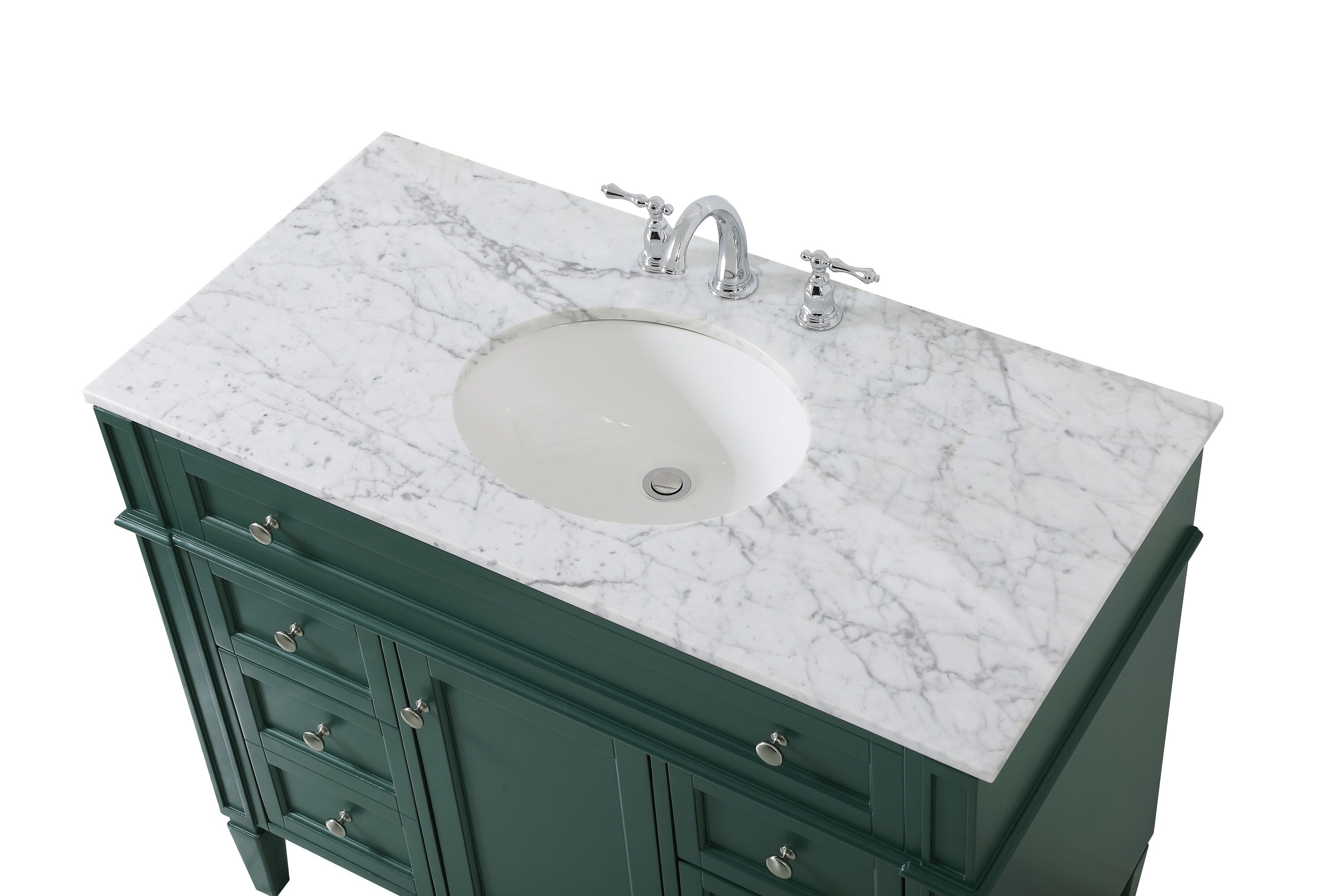 Green Solid Wood and Marble Single Bathroom Vanity