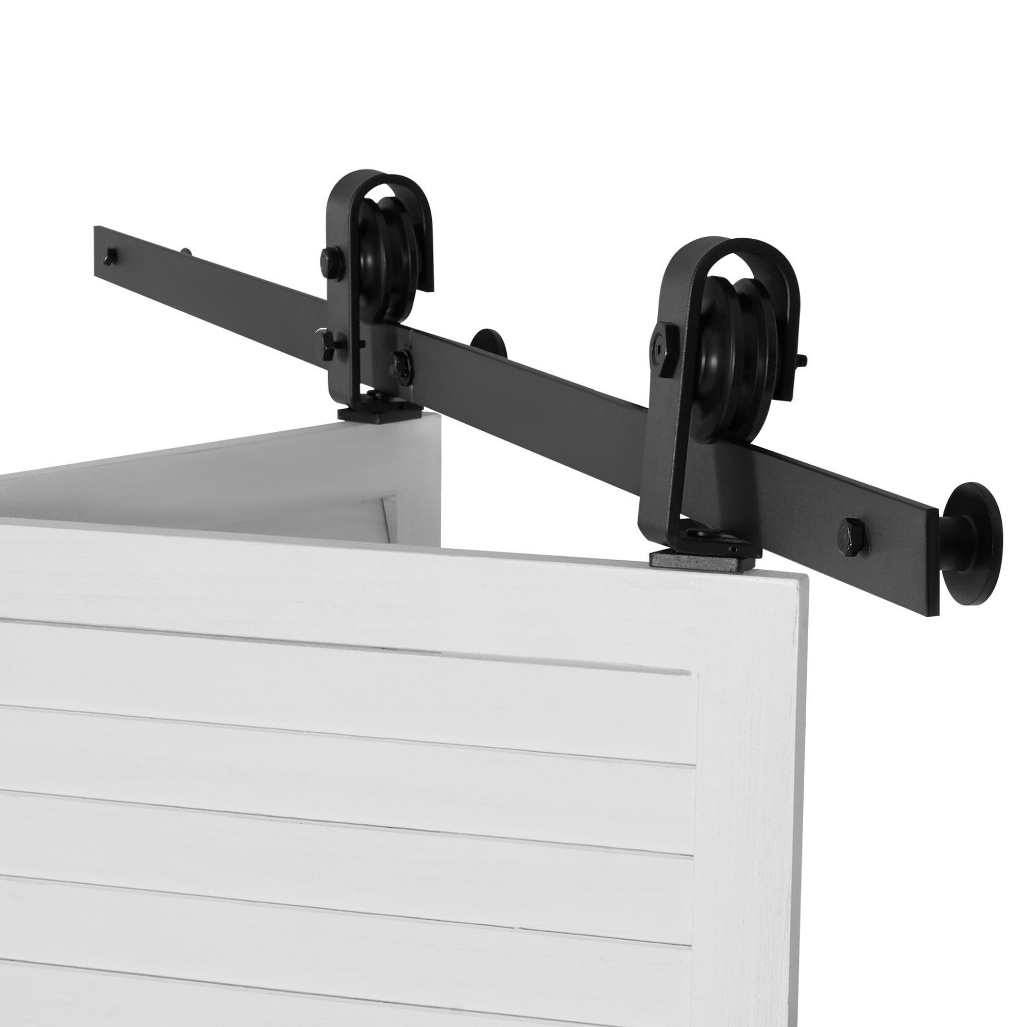 Angel Sar 52 in Bi Folding Sliding Barn Door Hardware Track Kit Top Mount Smooth Quiet Heavy Duty for Two 24 in Closet Pantry Laundry Doors