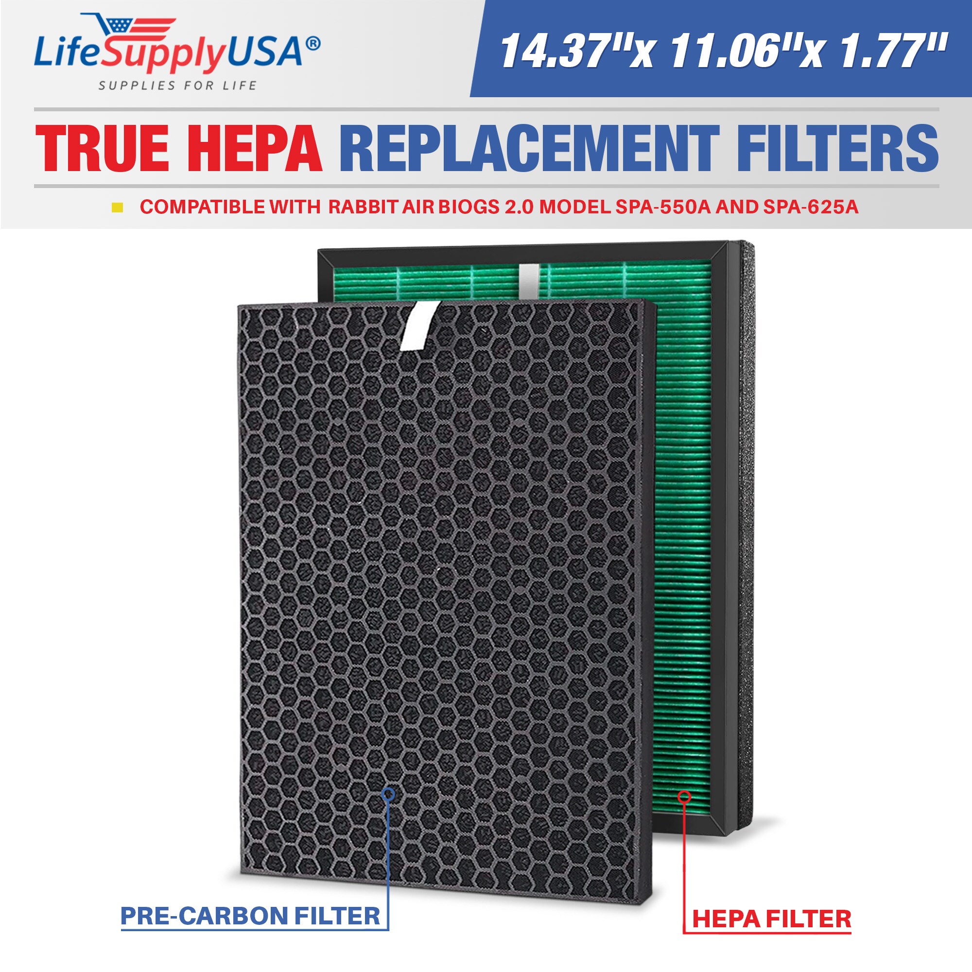 LifeSupplyUSA ER322+323-HD 10.83-Inches W x 0.39-Inches H x 14.29-Inches L RabbitAir BioGS 2.0 Ultra Quiet SPA-550A and SPA-625A True HEPA Air Purifier Filter
