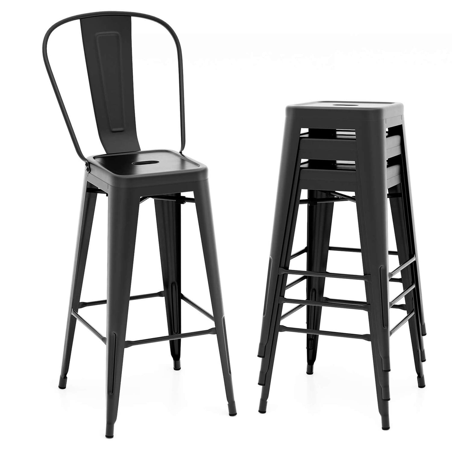 Costway -  30 inches Bar Height Chairs with Footrest and Removable Backrest Rubber Feet for Kitchen