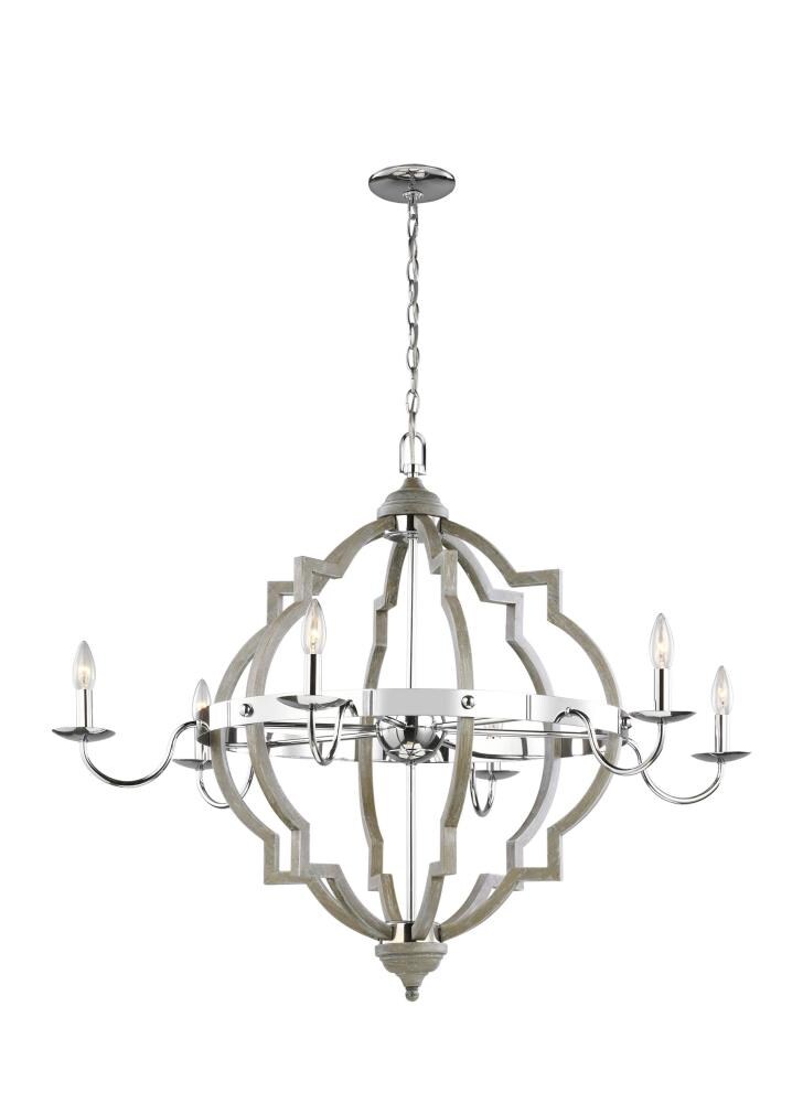 Sea Gull Lighting Socorro 40 in. W 6-Light Washed Pine Chandelier