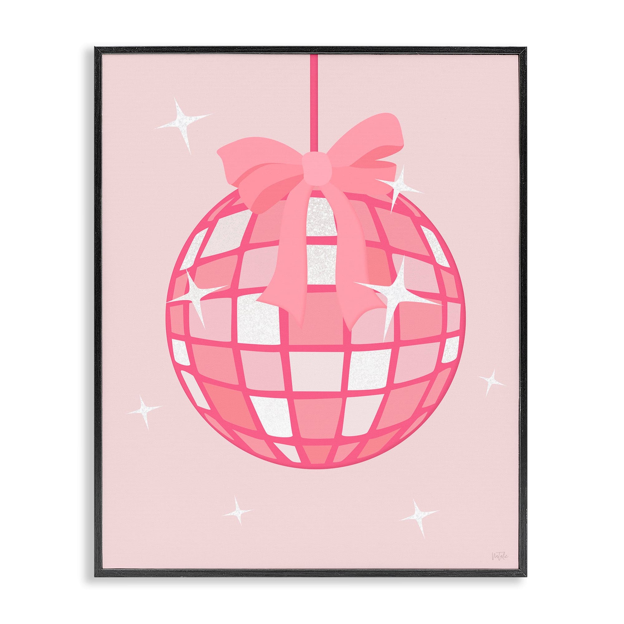 Stupell Industries BS-195-FR-11X14 Pink Disco Ball with Ribbon Black Framed Giclee Art By Natalie Carpentieri 11 x 14