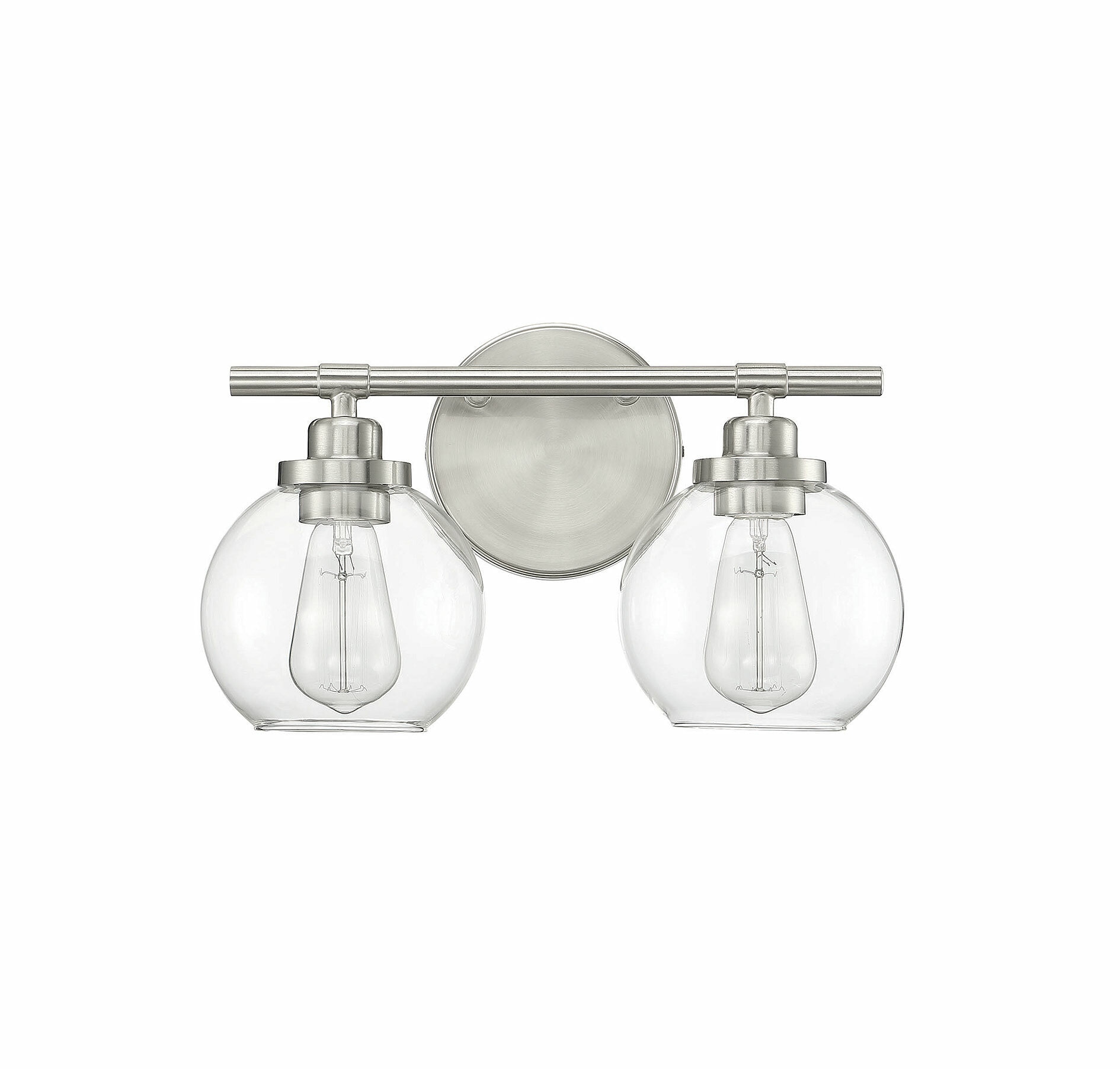 Carson Satin Nickel 2-Light Vanity with Clear Glass Shades