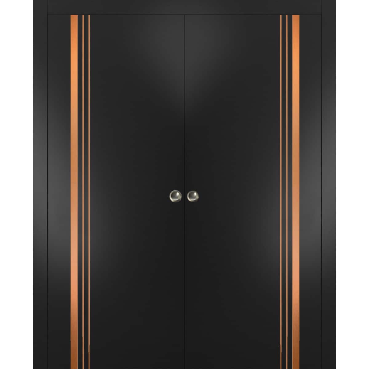 SARTODOORS Sliding Double Pocket Door with Frames - Planum 1010 Black Matte - Kit Trims Rail Hardware - Solid Wood Interior Bedroom Bathroom Closet Sturdy Doors -48 x 84 (2x 24x84)
