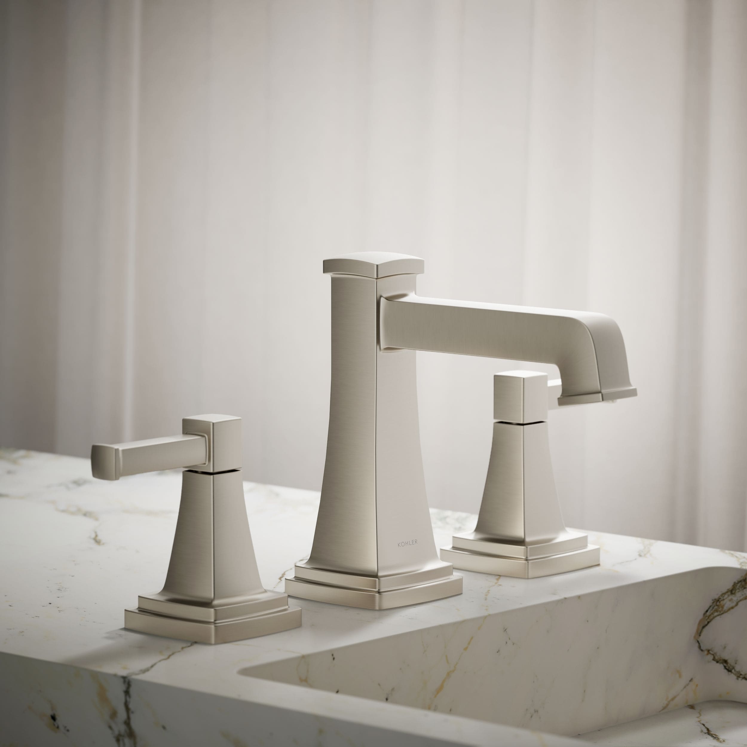 KOHLER 27399-4-BN Riff Vibrant Brushed Nickel Widespread 2-handle WaterSense Low-arc Residential Handle Bathroom Sink Faucet