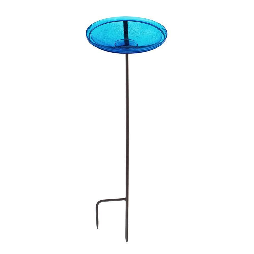 Teal Crackle Glass Hanging Birdbath Bowl, 14-Inch