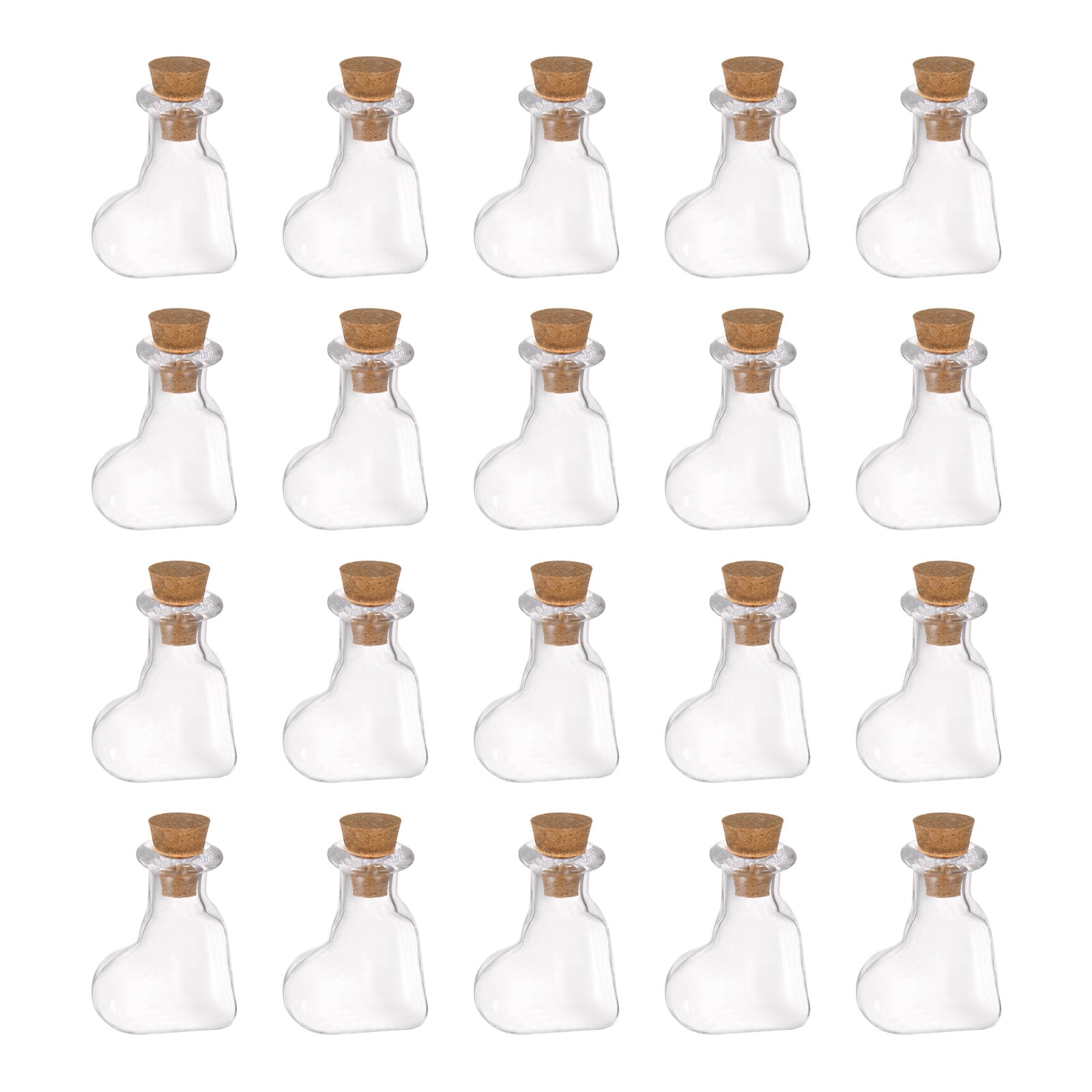 Harfington 20pcs Mini Glass Bottles with Cork Stoppers Obliquely Heart Shaped Tiny Glass Jars Small Glass Vials Transparent Clear Wishing Bottles for DIY Art Crafts Party Decoration