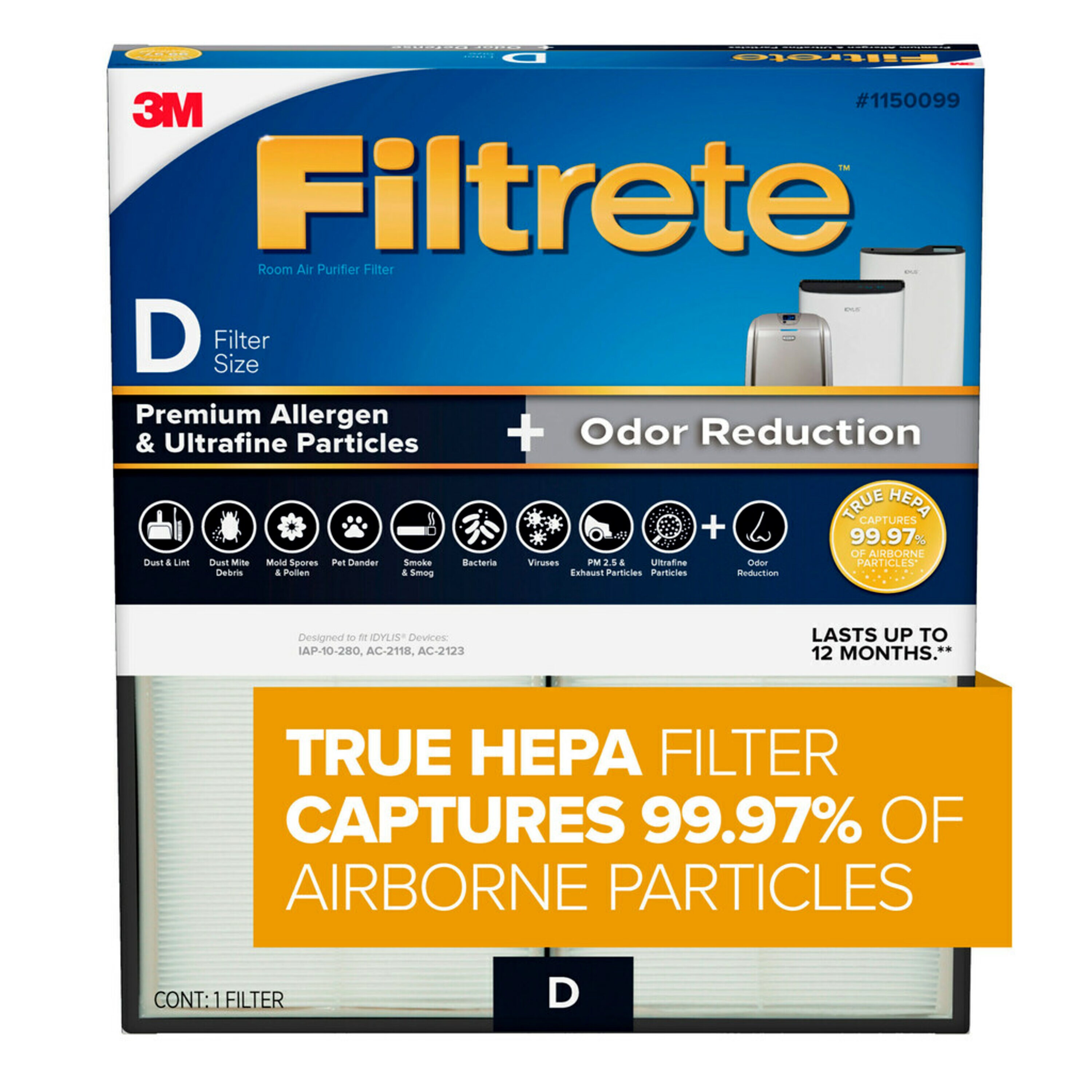 Premium Allergen and Ultrafine Particles SIze D True HEPA Air Purifier Filter | - Filtrete FAPF-D-4