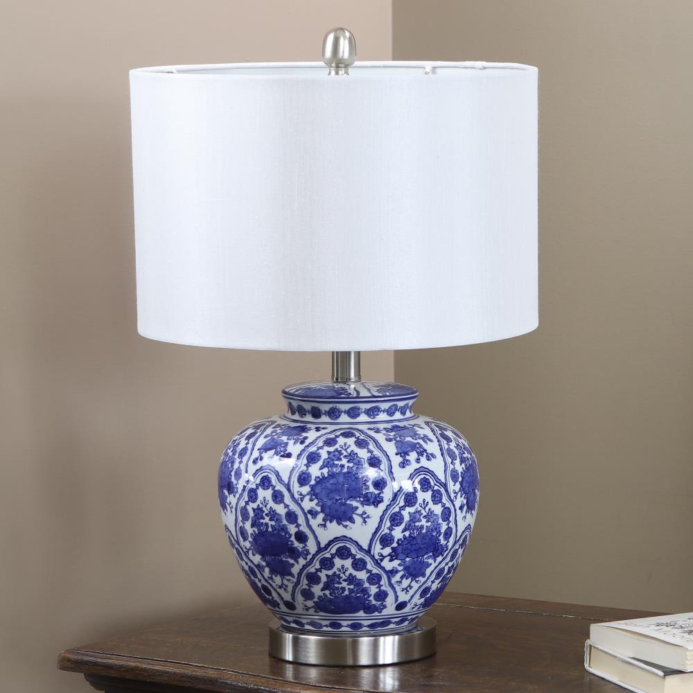 Decor Therapy 20-in Blue and White 3-Way Table Lamp with Fabric