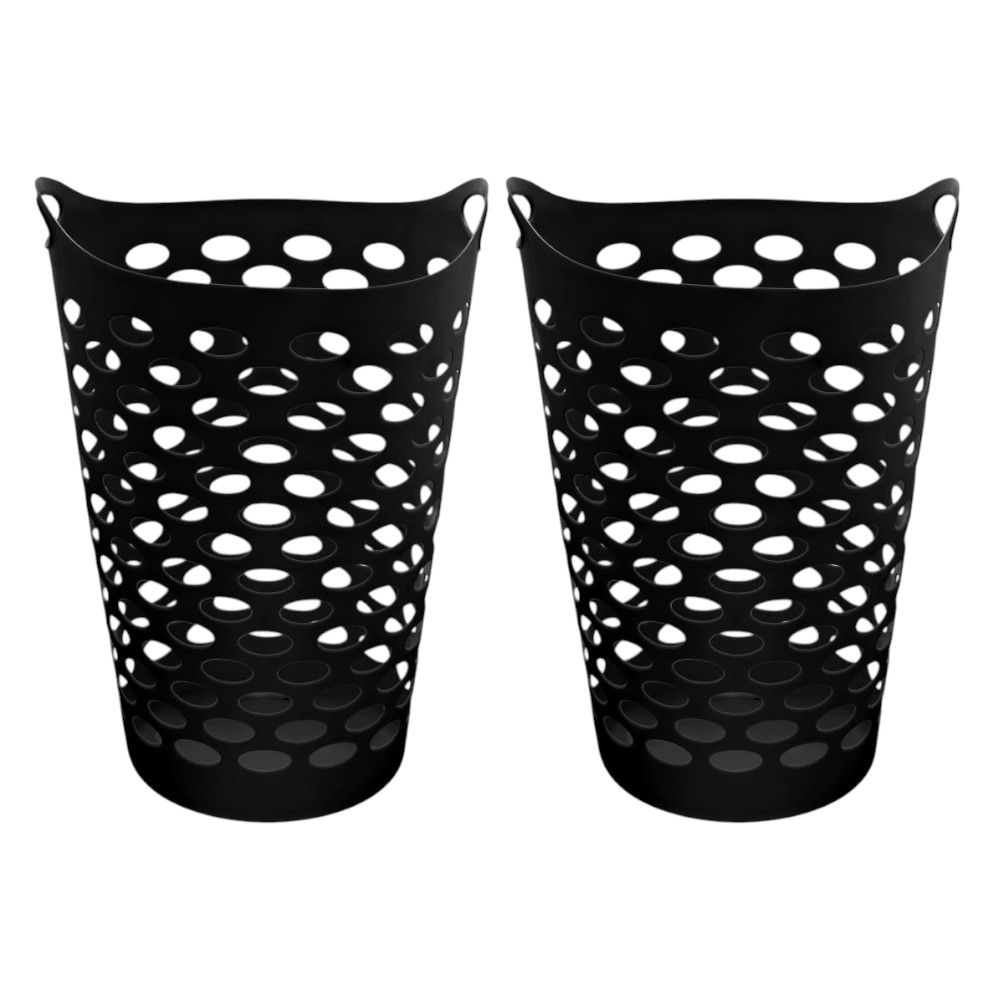Slickblue 2-Pack Black Polyethylene Plastic Laundry Hampers with Handles 2.2-Bushel Round Laundry Storage for Clothing and Household Items