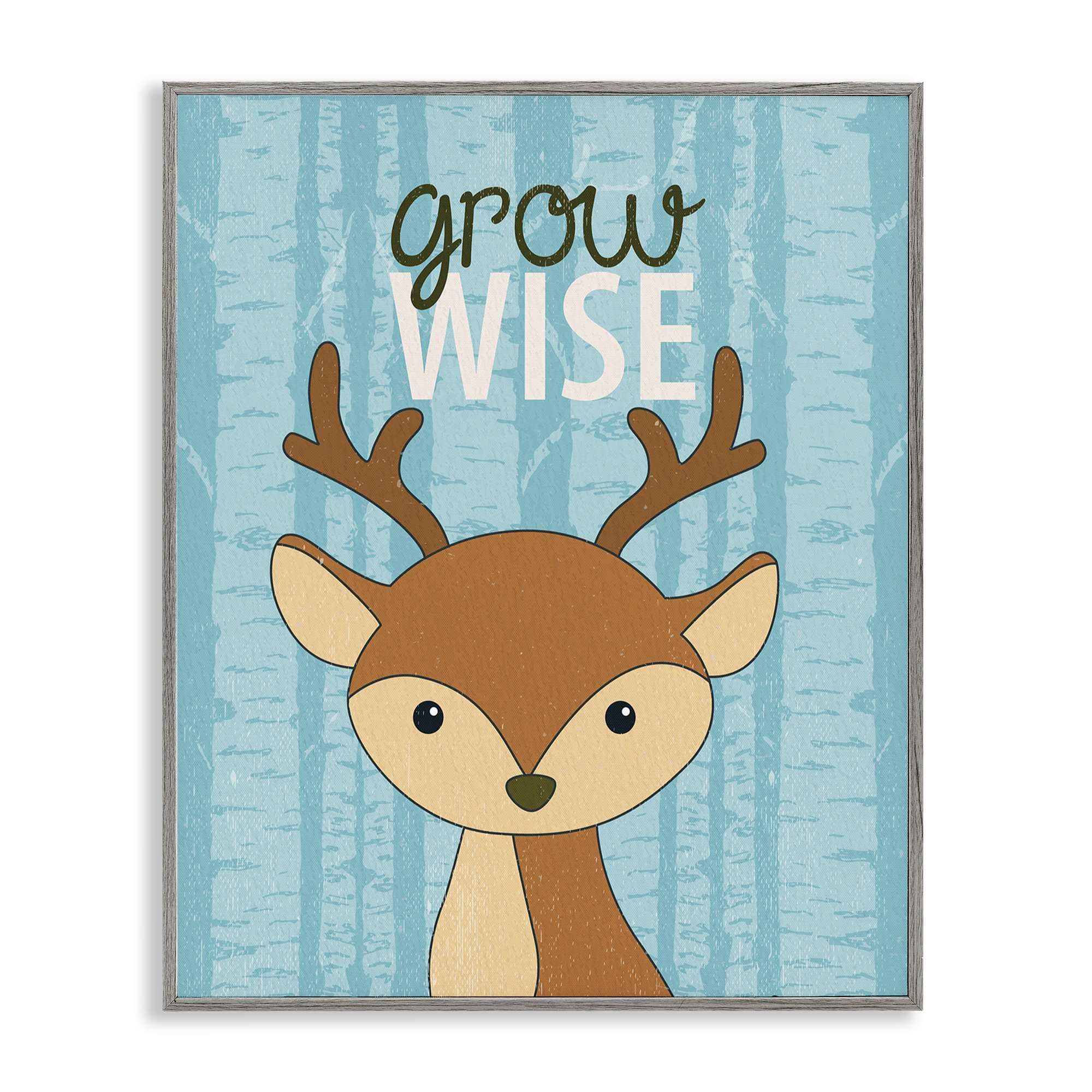Stupell Industries BS-034-GFF-16X20 Grow Wise with Deer Gray Framed Giclee Art By Kim Allen 16 x 20