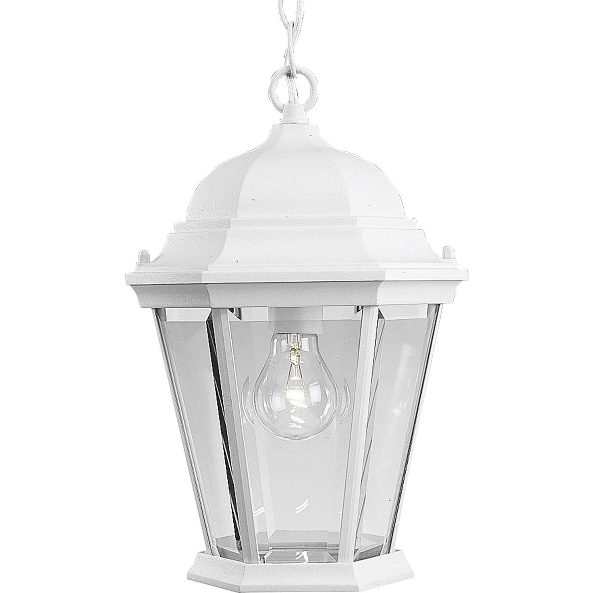 Progress Lighting P5582-30 Welbourne Textured White Transitional Beveled Glass Lantern Led Mini Outdoor Hanging Pendant Light